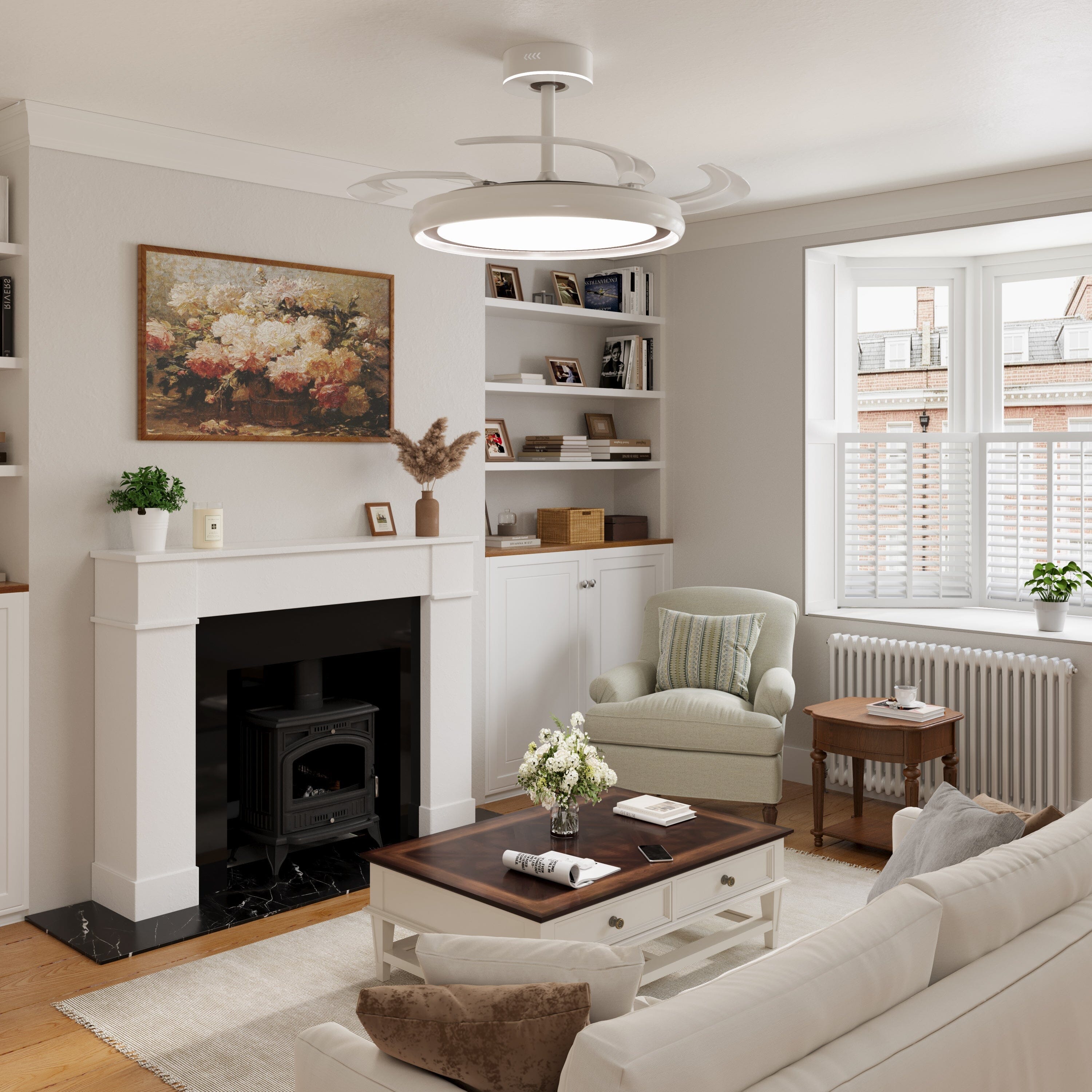 White 48 Inch Reversible LED Ceiling Fan Light with Remote Lightsin UK 