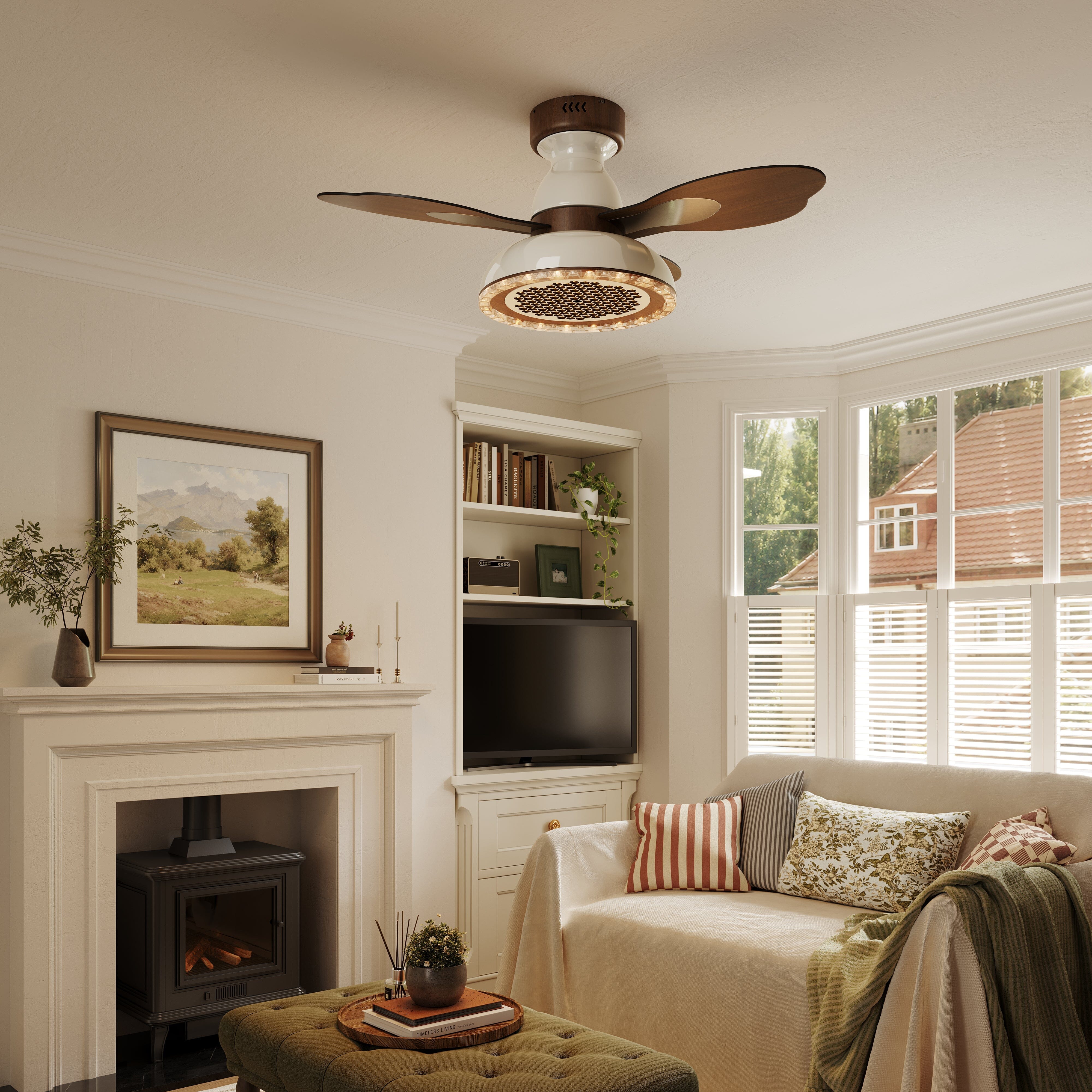 Walnut 36 Inch Reversible LED Ceiling Fan Light with Remote Lightsin UK Pre-Order 
