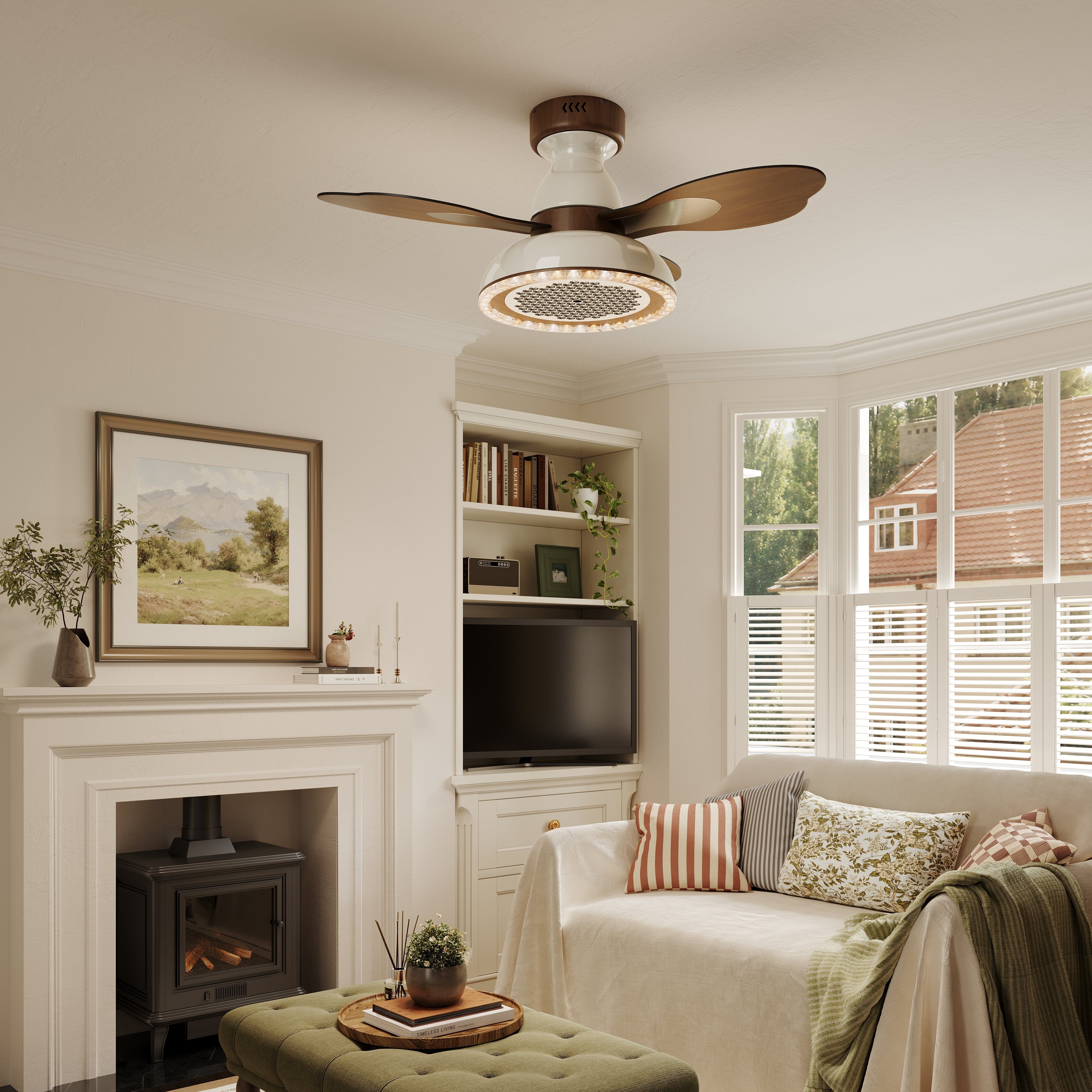 Walnut 36 Inch Reversible LED Ceiling Fan Light with Remote Lightsin UK 