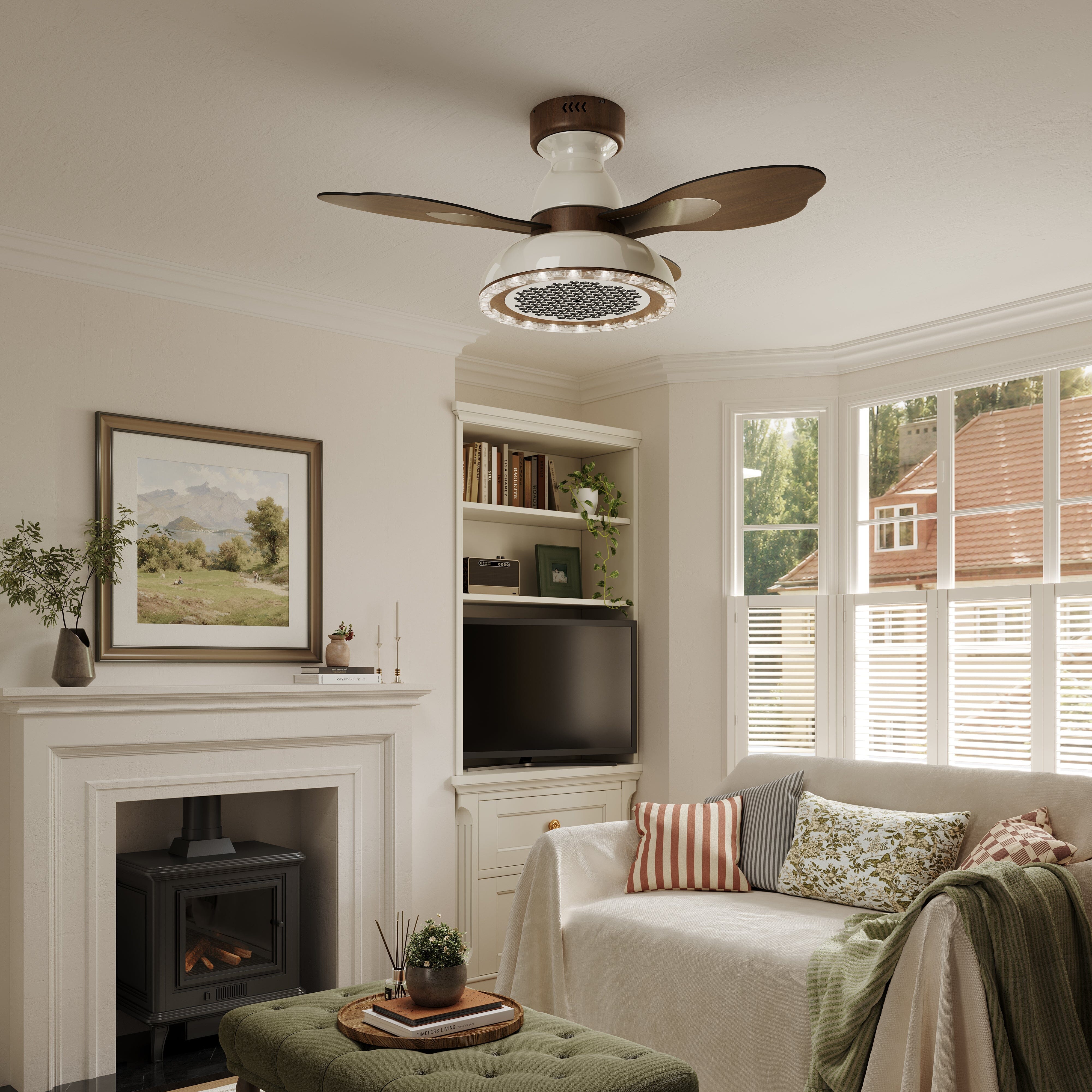 Walnut 36 Inch Reversible LED Ceiling Fan Light with Remote Lightsin UK 