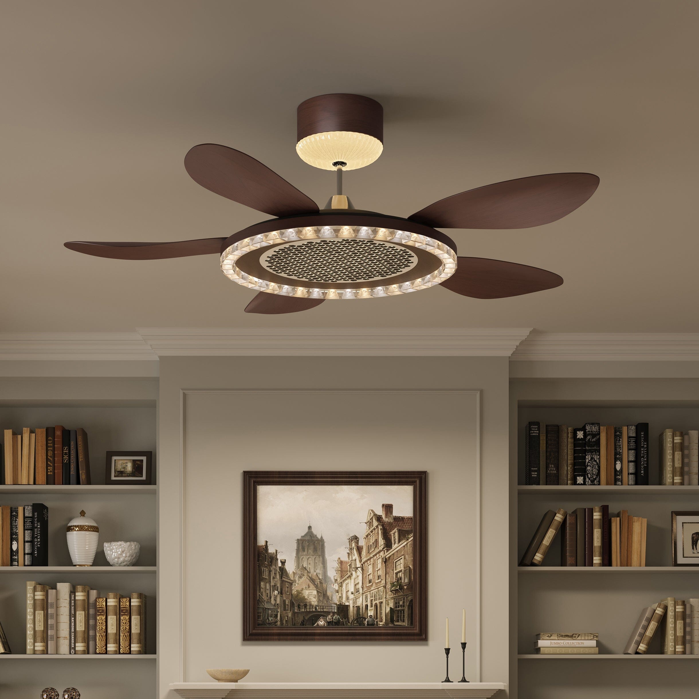 Walnut 48 Inch Reversible LED Ceiling Fan Light with Remote Lightsin UK 