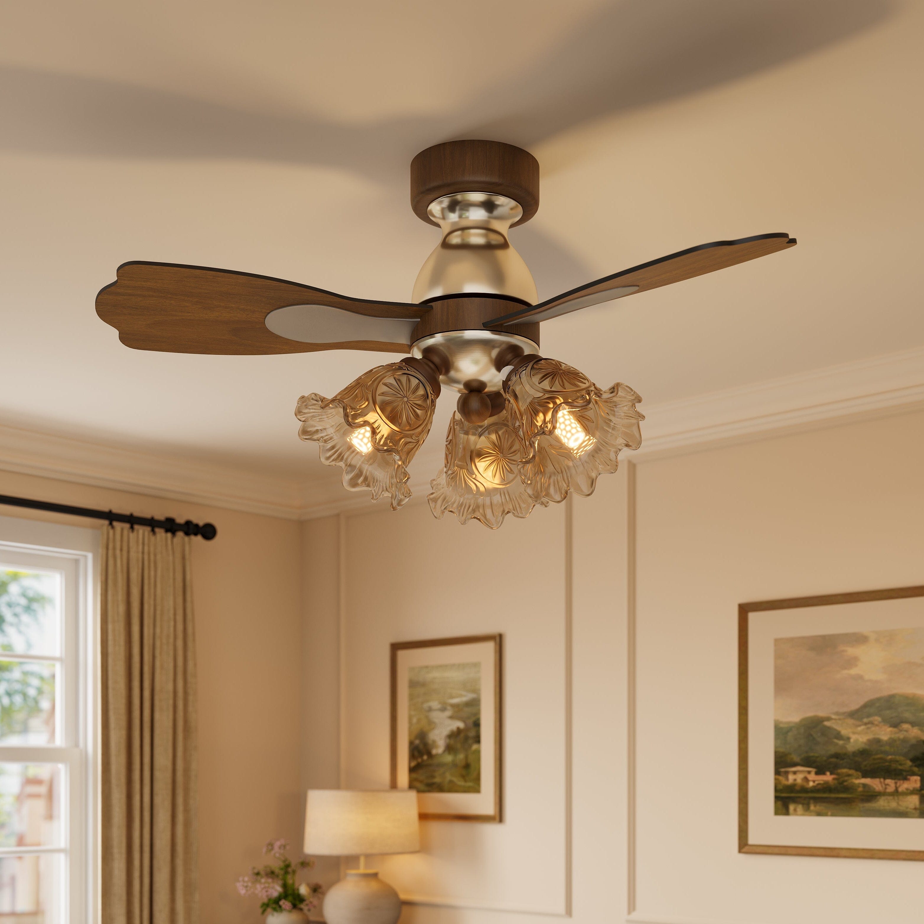 Walnut 36 Inch Reversible LED Ceiling Fan Light with Remote Lightsin UK 