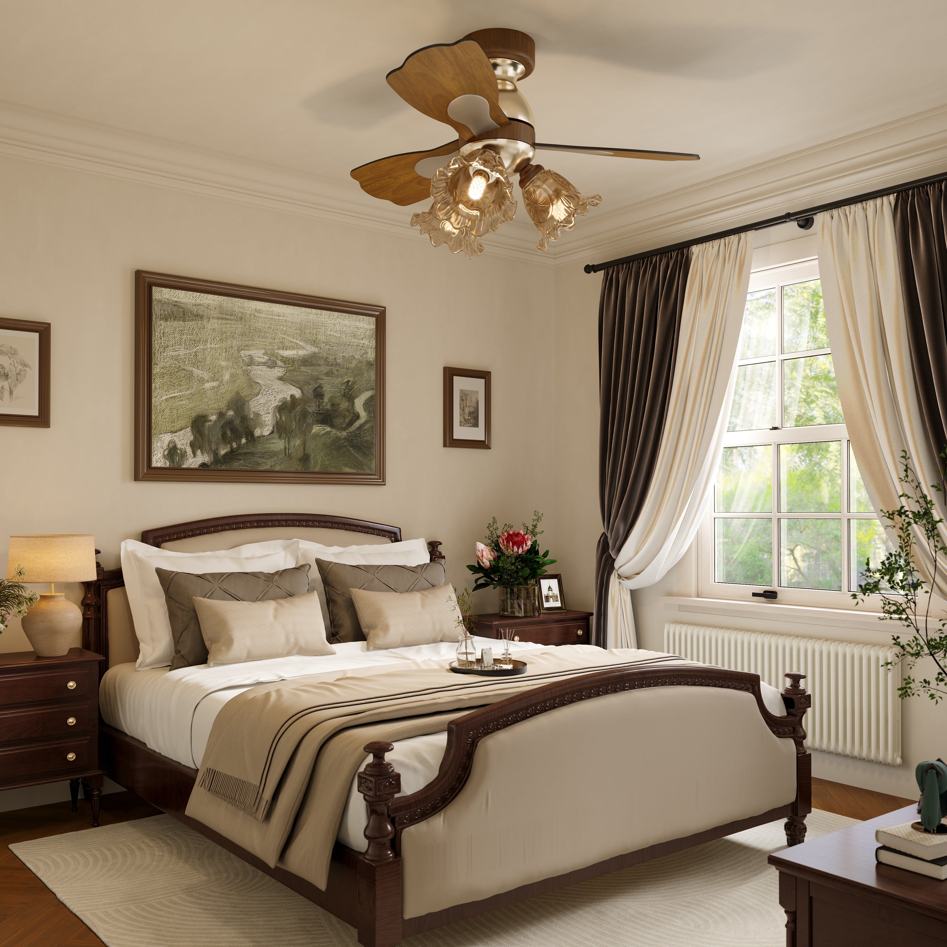 Walnut 36 Inch Reversible LED Ceiling Fan Light with Remote Lightsin UK 