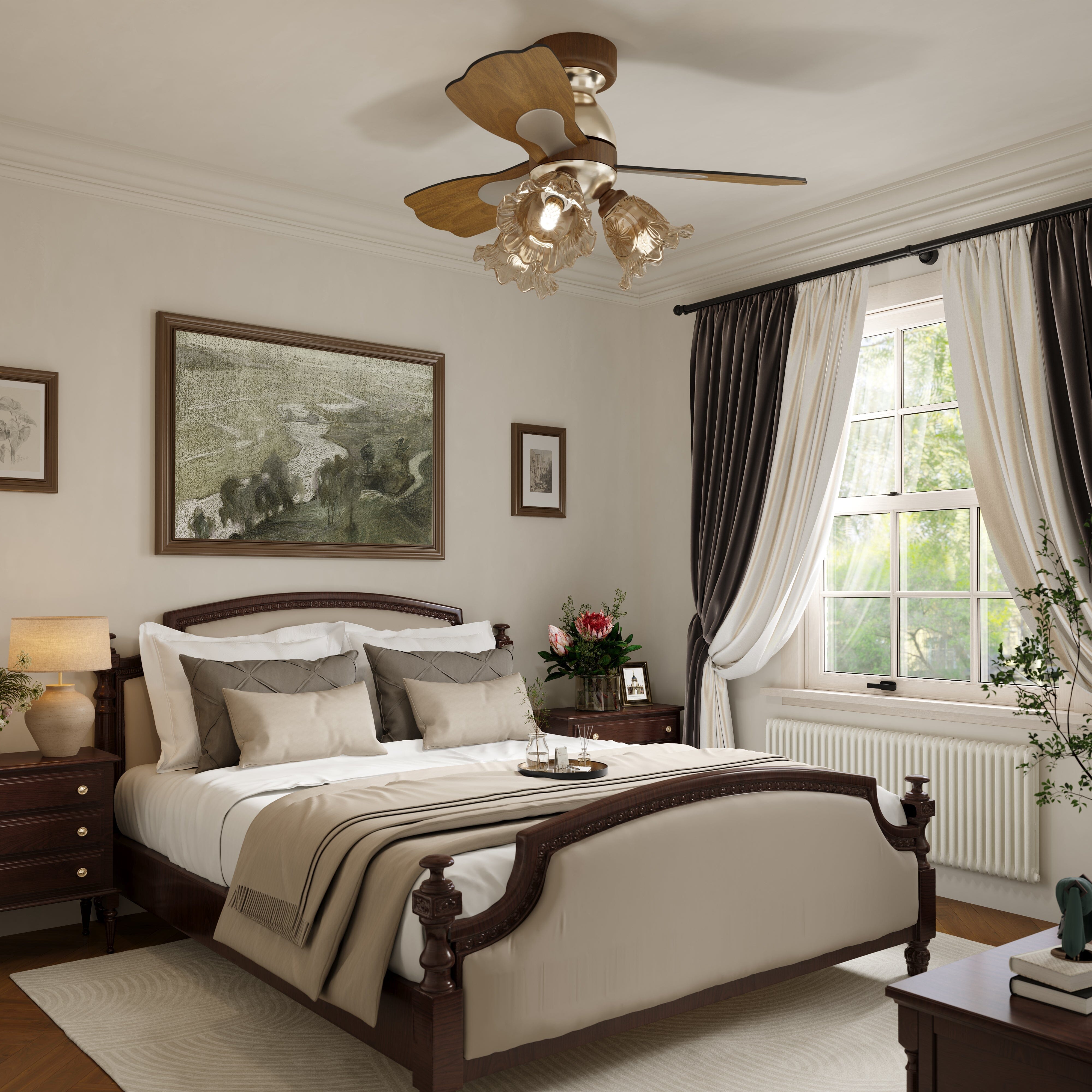 Walnut 36 Inch Reversible LED Ceiling Fan Light with Remote Lightsin UK 