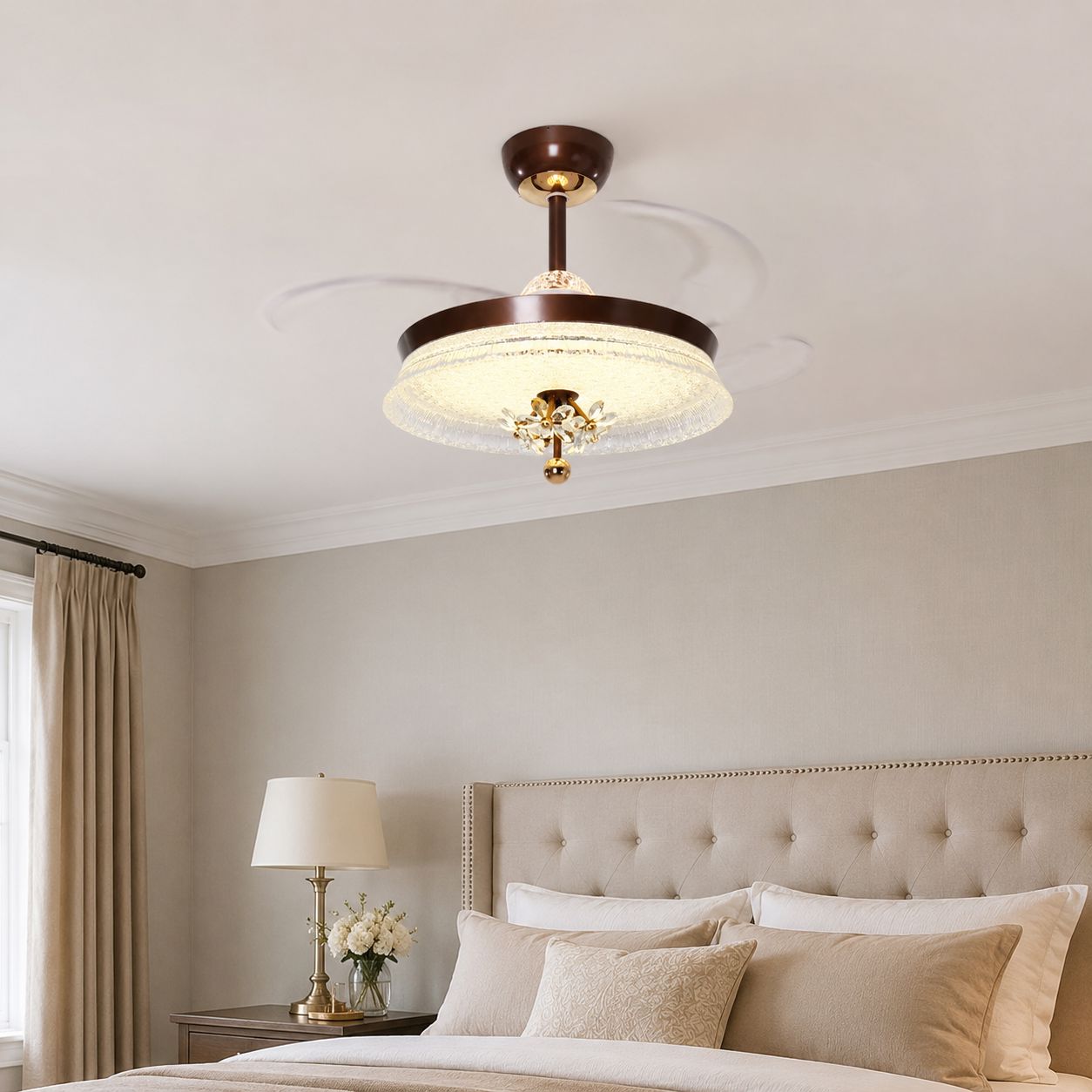 Coffee 36 Inch Reversible LED Ceiling Fan Light with Remote Lightsin UK 