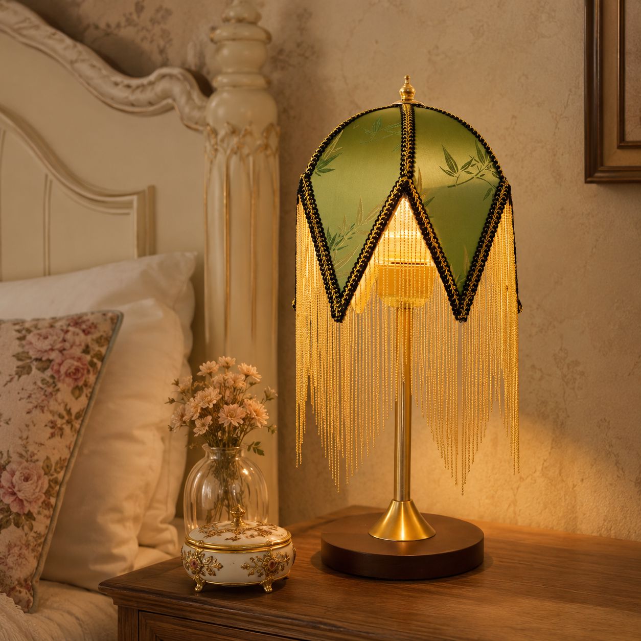 Mid-Century Vintage Tassel Table Lamp | Antique Brass & Fabric Bedside Lamp Lightsin UK 