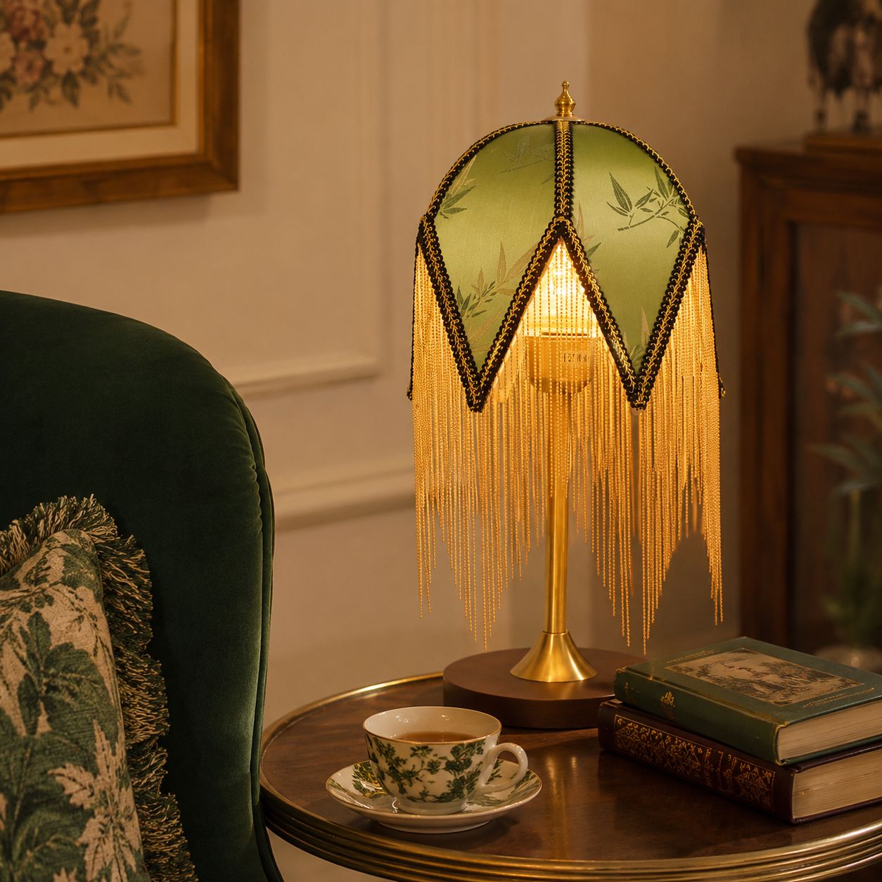 Mid-Century Vintage Tassel Table Lamp | Antique Brass & Fabric Bedside Lamp Lightsin UK 