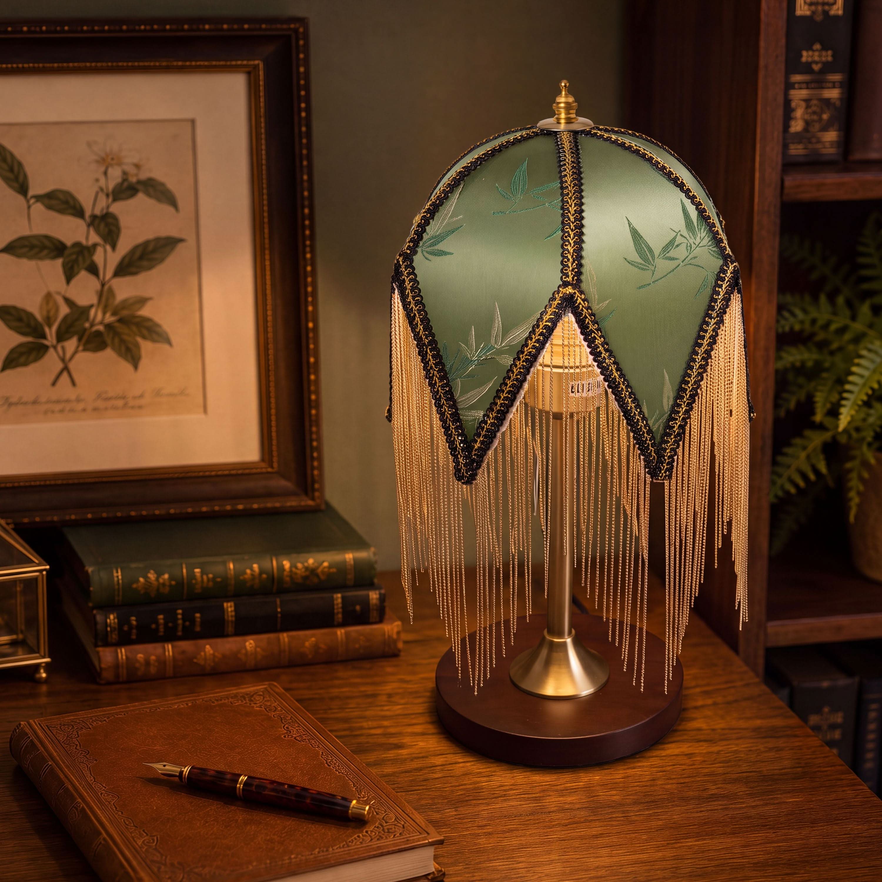 Mid-Century Vintage Tassel Table Lamp | Antique Brass & Fabric Bedside Lamp Lightsin UK 