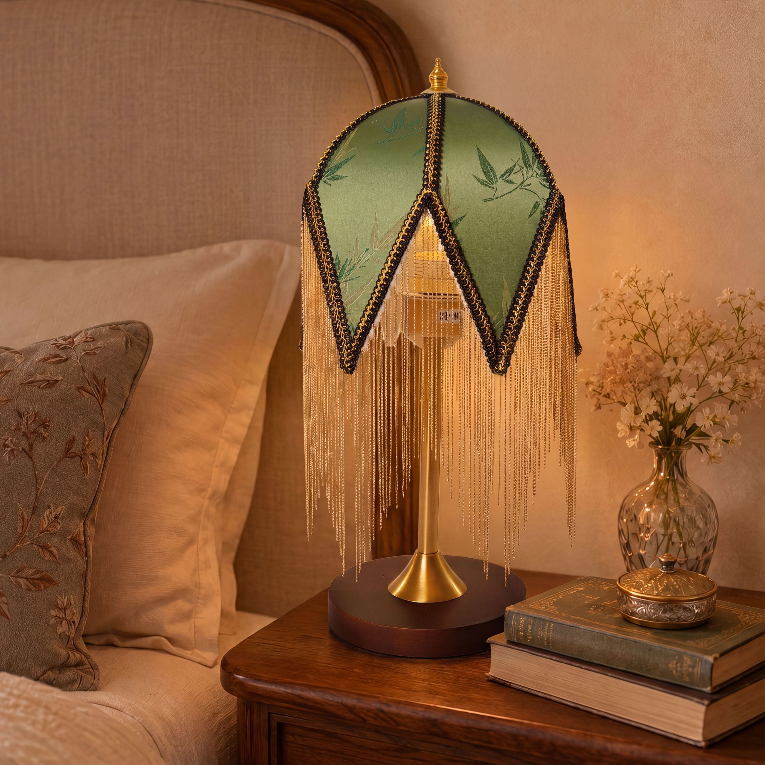 Mid-Century Vintage Tassel Table Lamp | Antique Brass & Fabric Bedside Lamp Lightsin UK 