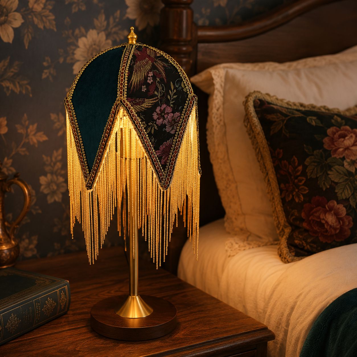 Mid-Century Vintage Tassel Table Lamp | Antique Brass & Fabric Bedside Lamp Lightsin UK 