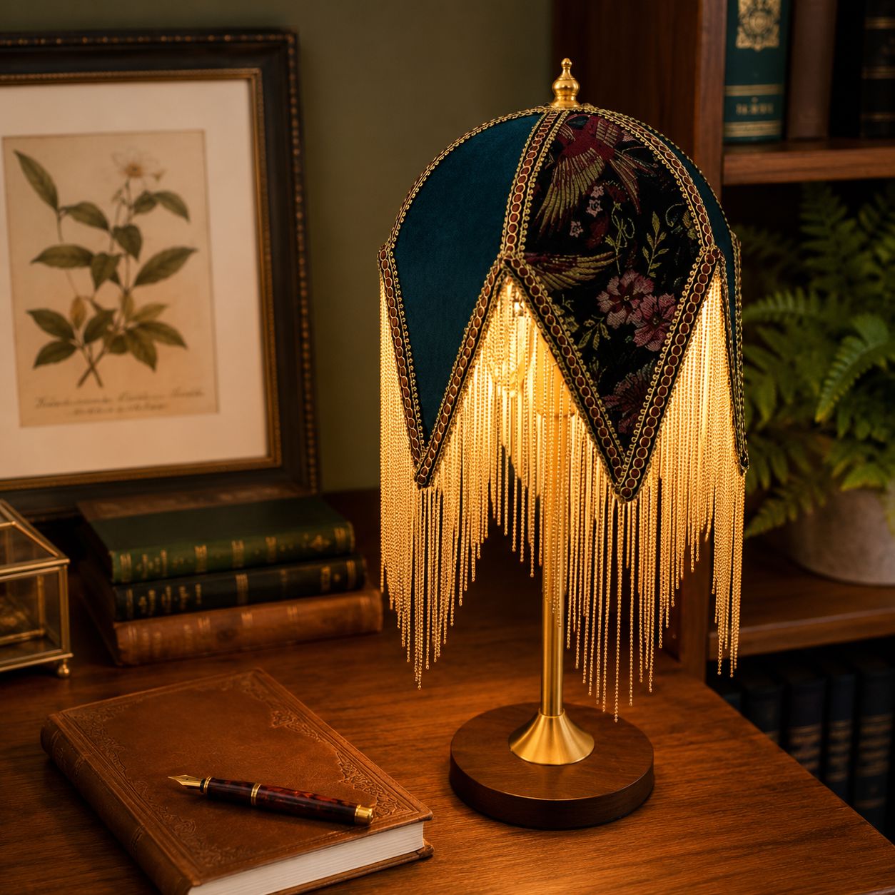Mid-Century Vintage Tassel Table Lamp | Antique Brass & Fabric Bedside Lamp Lightsin UK B - Navy Blue In Stock 