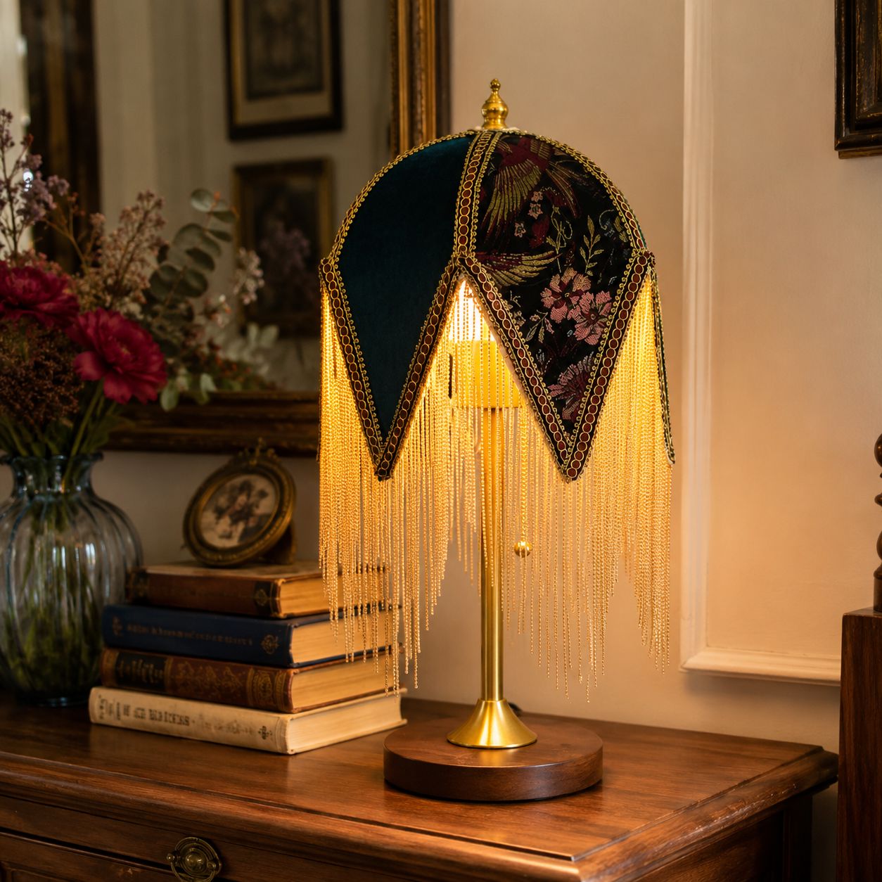Mid-Century Vintage Tassel Table Lamp | Antique Brass & Fabric Bedside Lamp Lightsin UK 