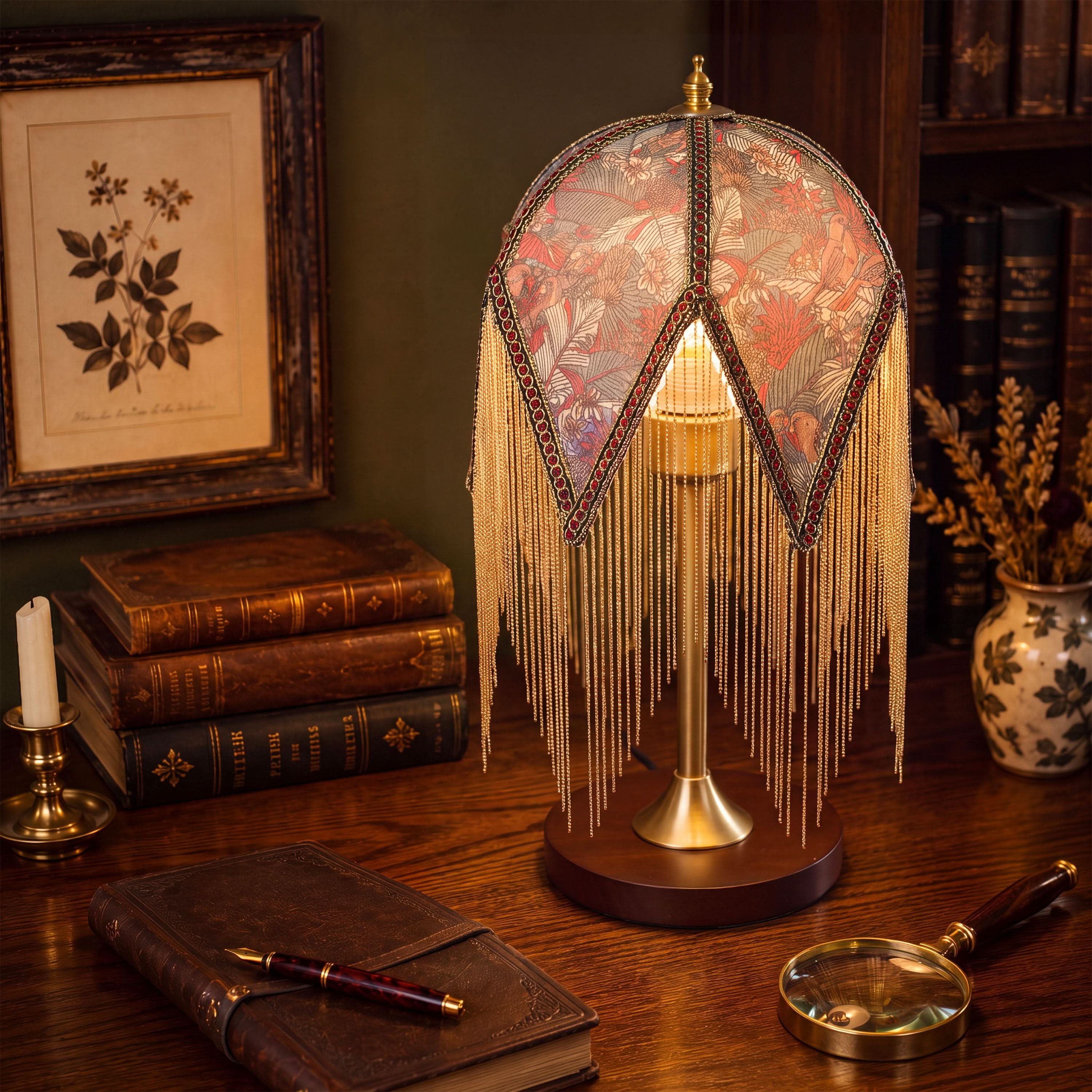 Mid-Century Vintage Tassel Table Lamp | Antique Brass & Fabric Bedside Lamp Lightsin UK 
