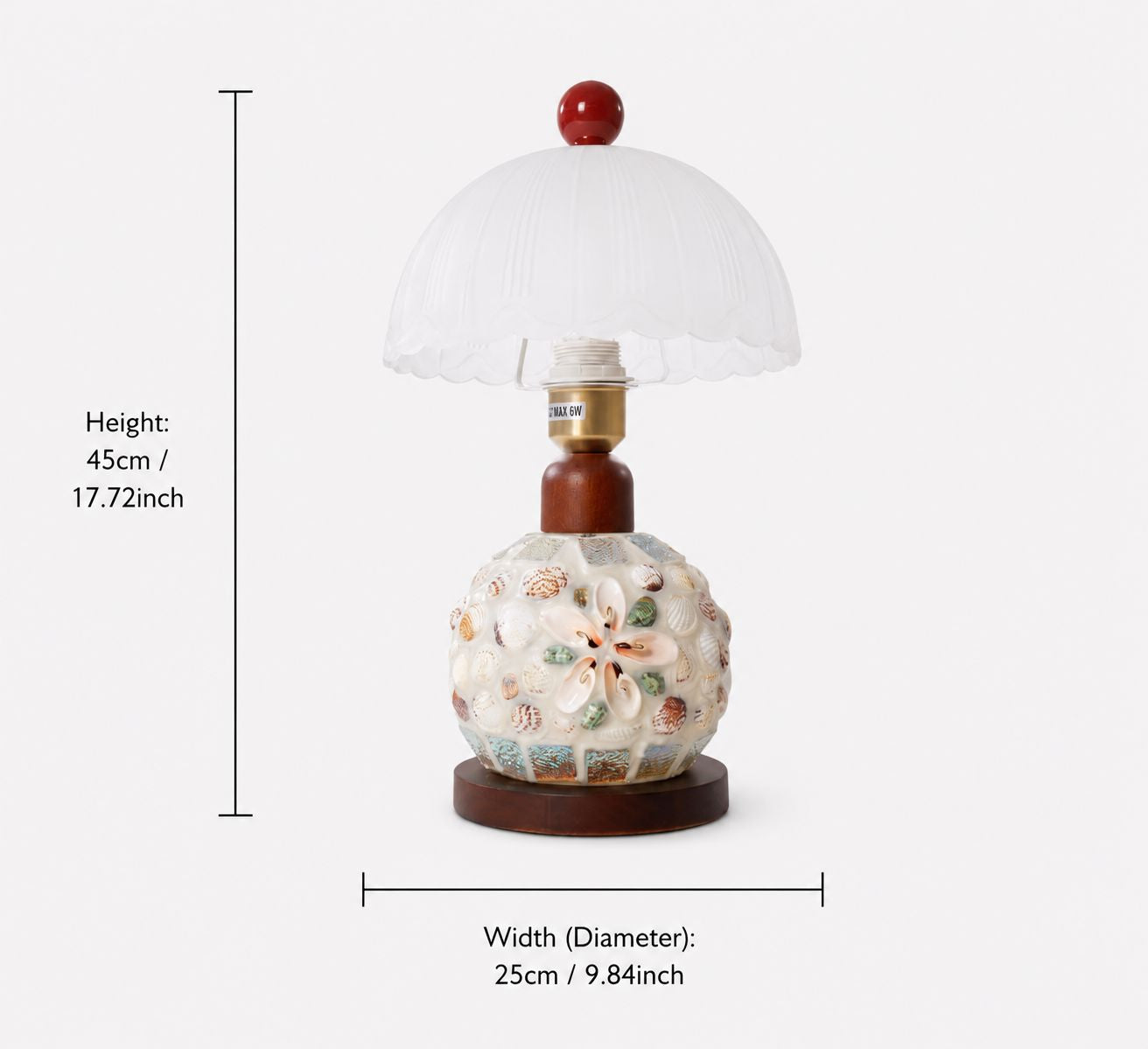 Mosaic Seashell Table Lamp - Coastal Glass & Wood Bedside Light Lightsin UK 