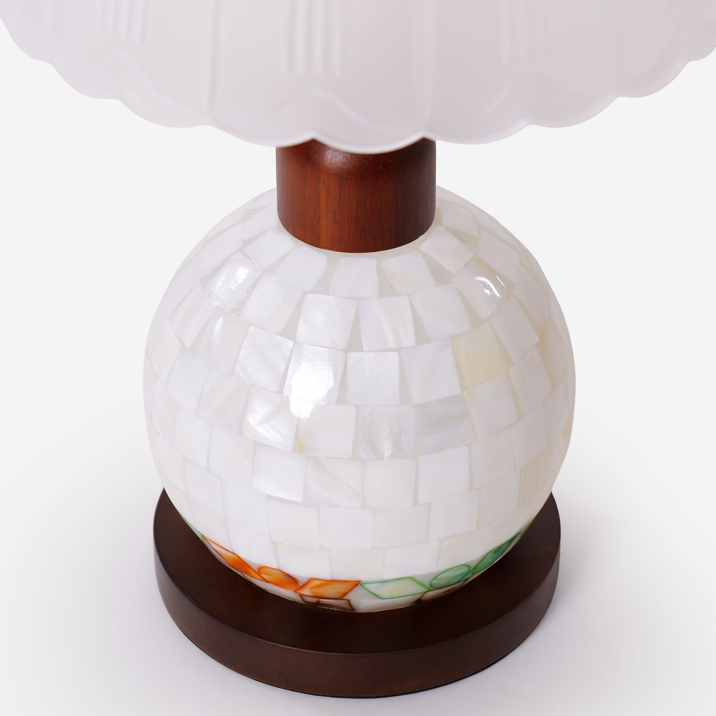 Mosaic Mother-of-Pearl Table Lamp - Coastal Glass & Wood Bedside Light Lightsin UK 