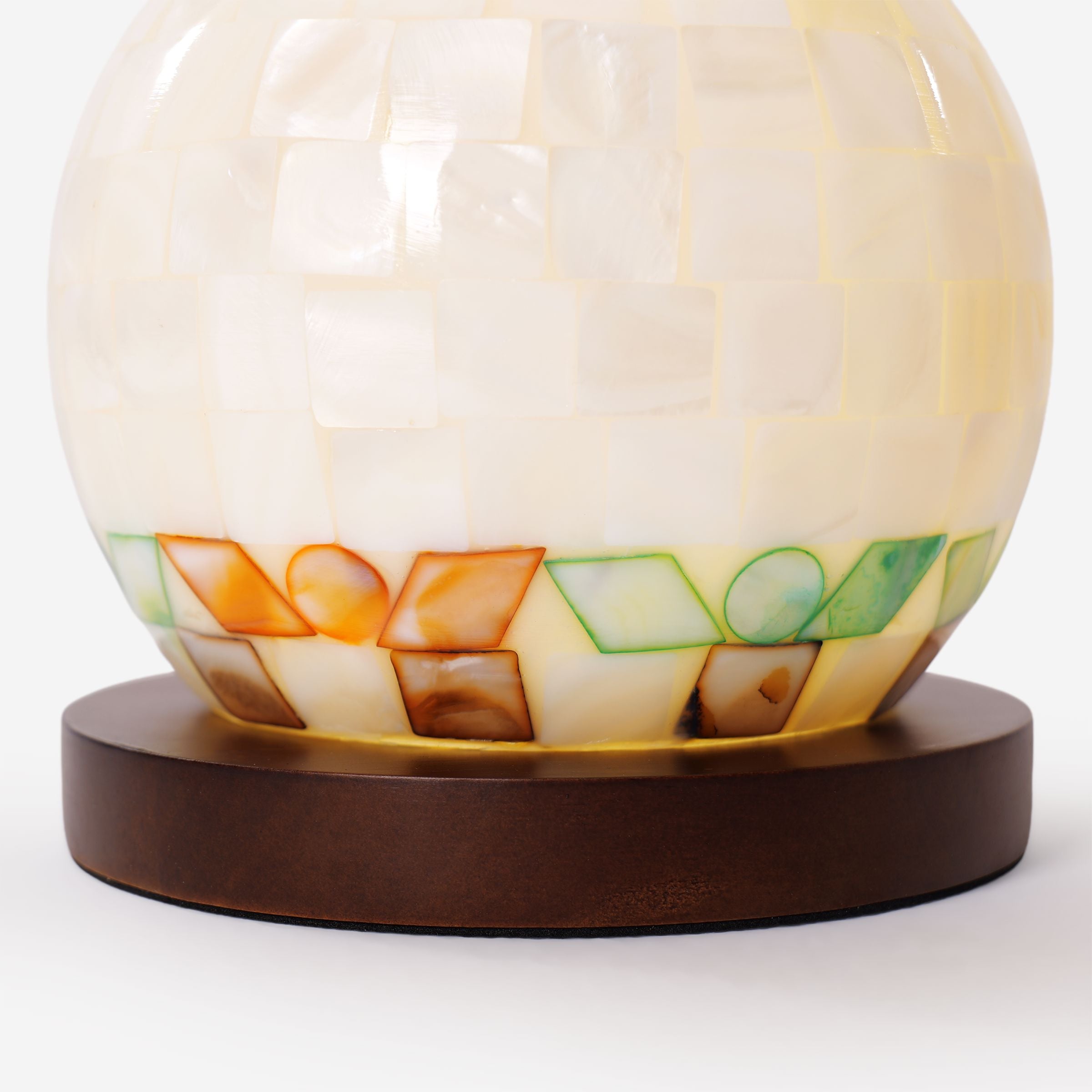 Mosaic Mother-of-Pearl Table Lamp - Coastal Glass & Wood Bedside Light Lightsin UK 