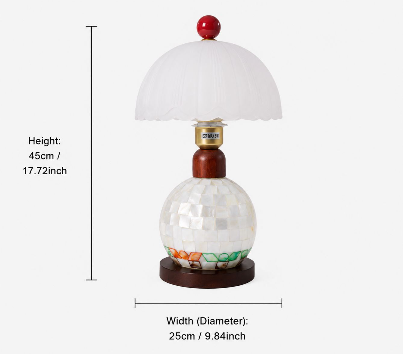Mosaic Mother-of-Pearl Table Lamp - Coastal Glass & Wood Bedside Light Lightsin UK 