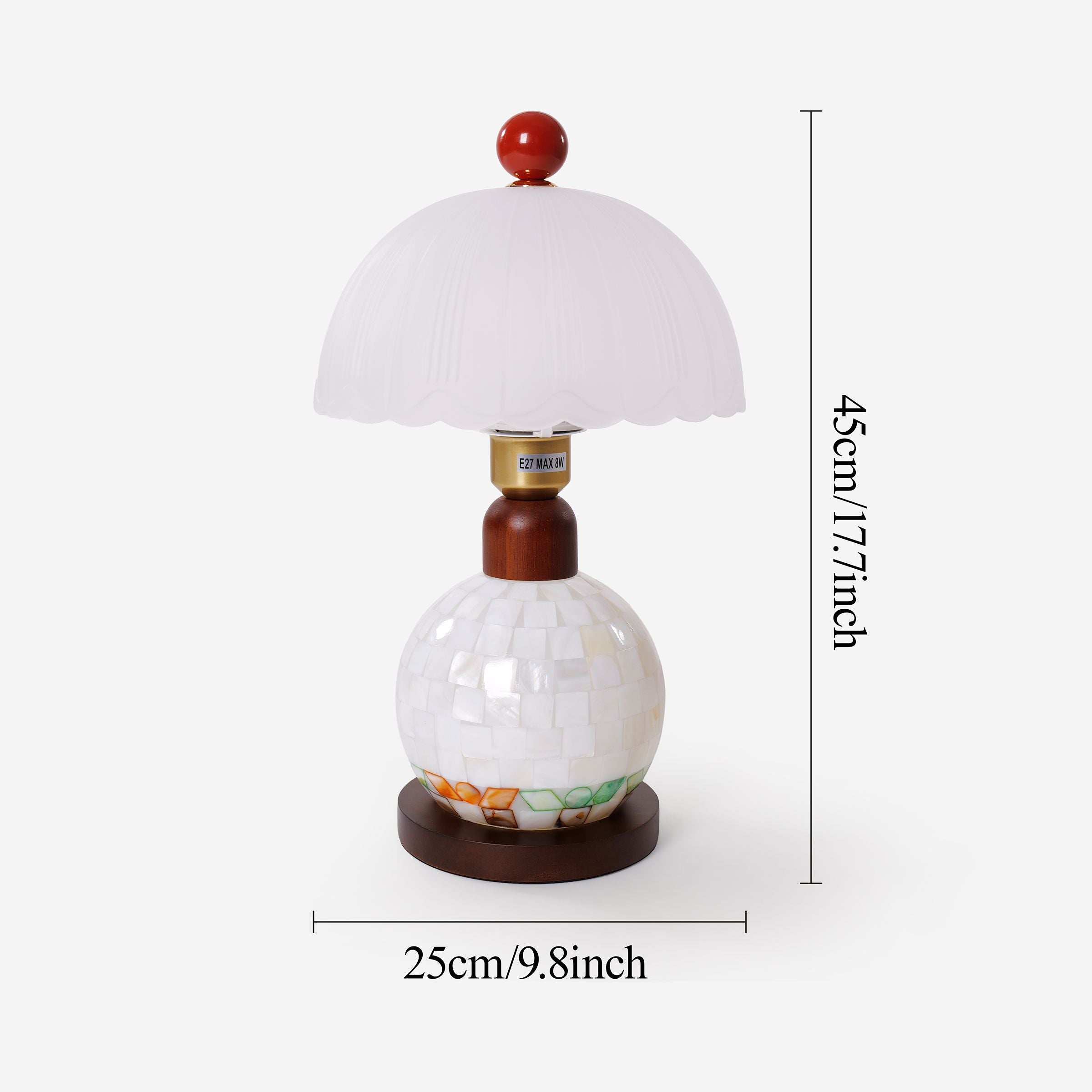 Mosaic Mother-of-Pearl Table Lamp - Coastal Glass & Wood Bedside Light Lightsin UK 