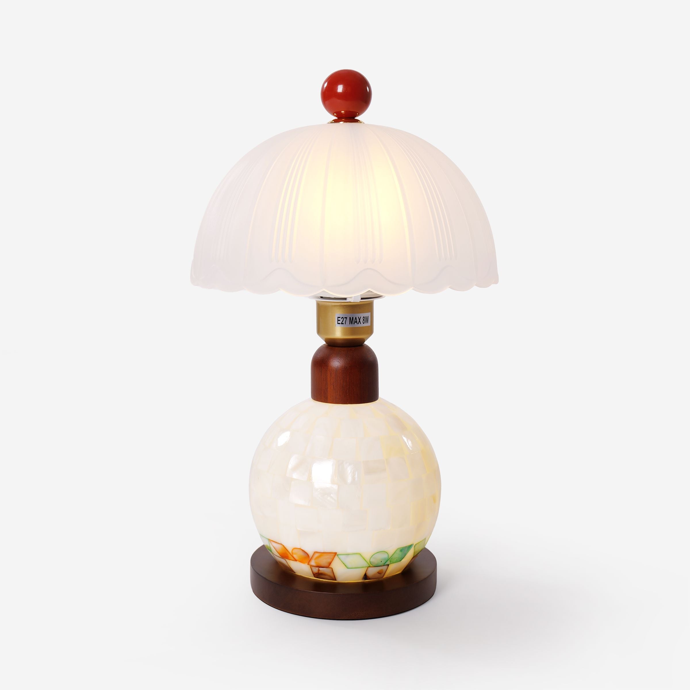 Mosaic Mother-of-Pearl Table Lamp - Coastal Glass & Wood Bedside Light Lightsin UK 