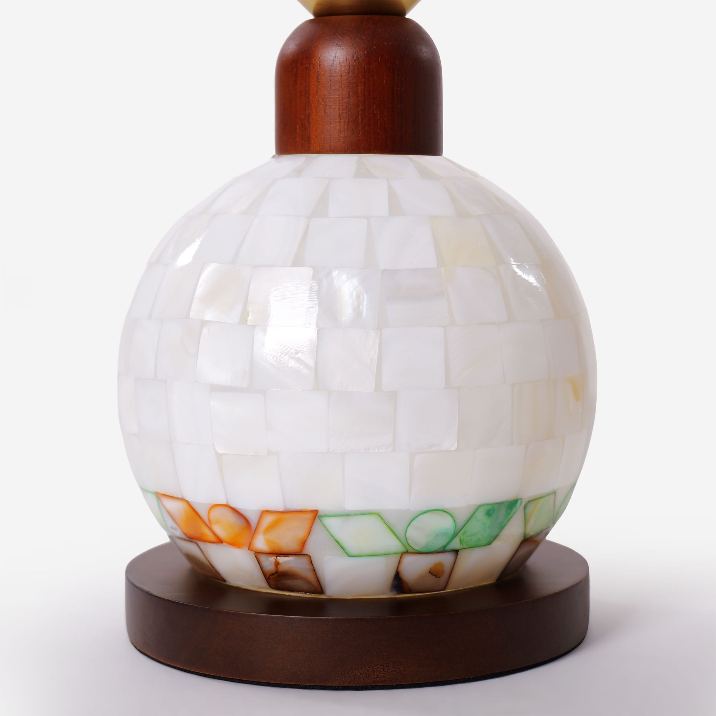 Mosaic Mother-of-Pearl Table Lamp - Coastal Glass & Wood Bedside Light Lightsin UK 