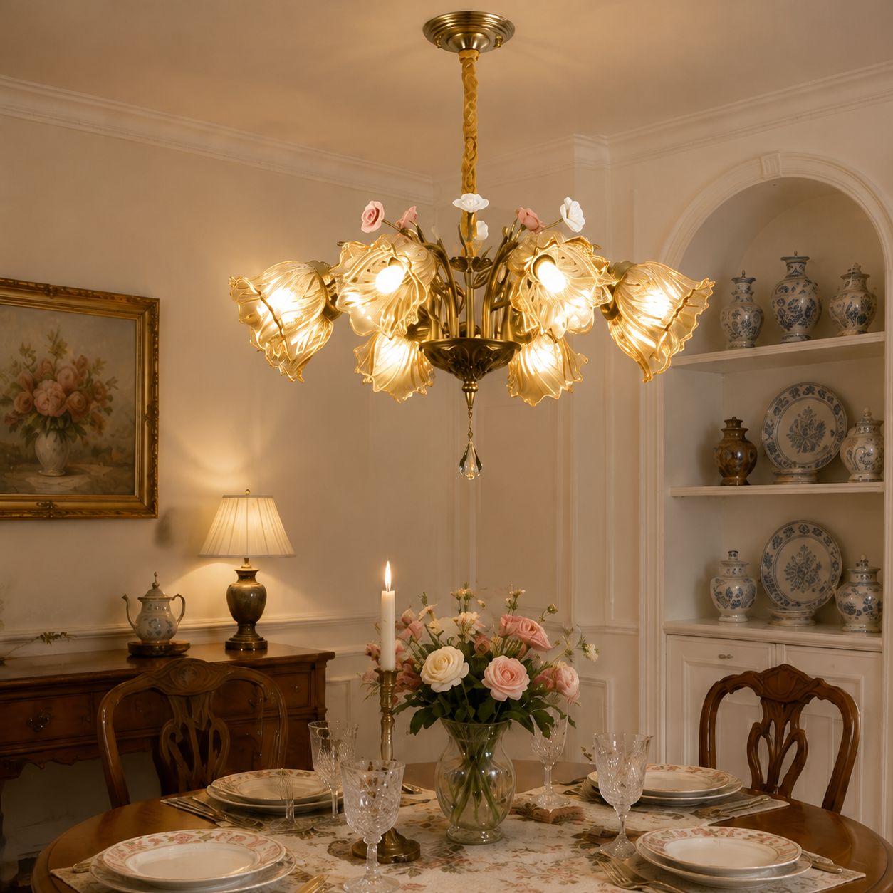 Antique Bronze and Amber Vintage 8-Light Ceramic Flower Pendant Light Lightsin UK In Stock 