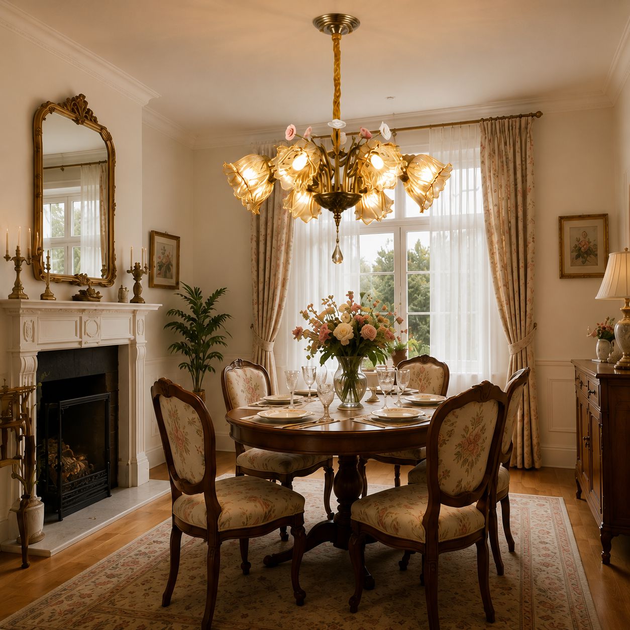 Antique Bronze and Amber Vintage 8-Light Ceramic Flower Pendant Light Lightsin UK 