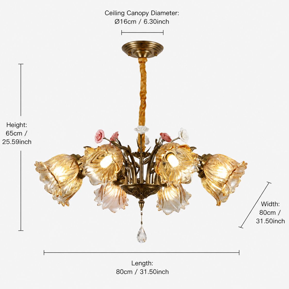 Antique Bronze and Amber Vintage 8-Light Ceramic Flower Pendant Light Lightsin UK 