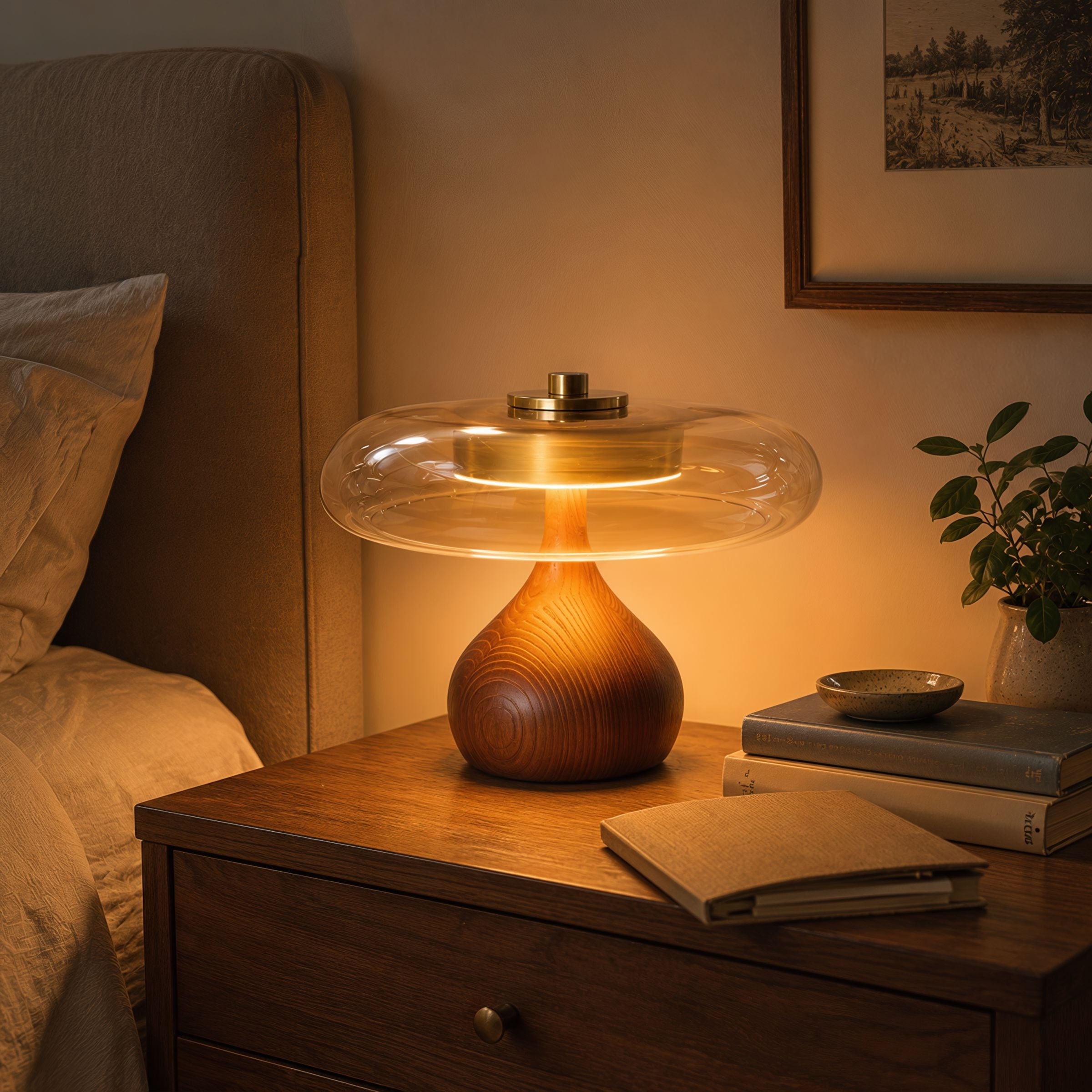 Ash Wood Glass Table Lamp Lightsin UK Dia30cm × H20cm Pre-Order 