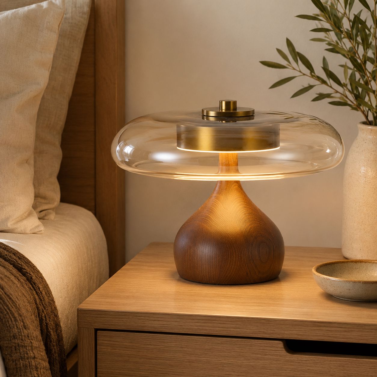 Ash Wood Glass Table Lamp Lightsin UK 