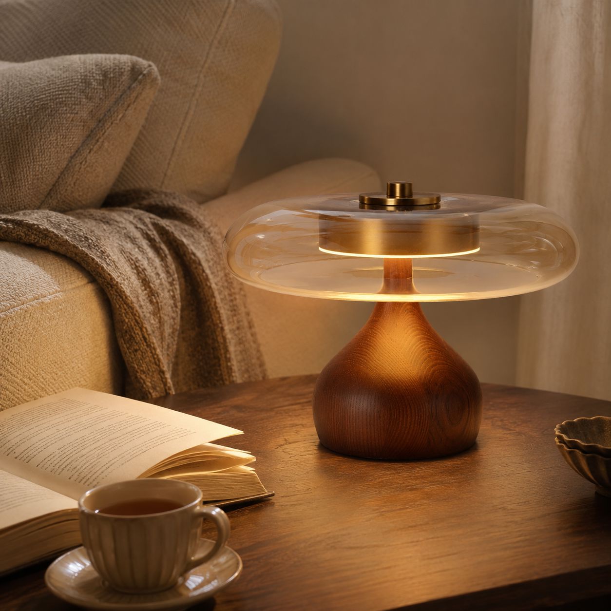 Ash Wood Glass Table Lamp Lightsin UK 