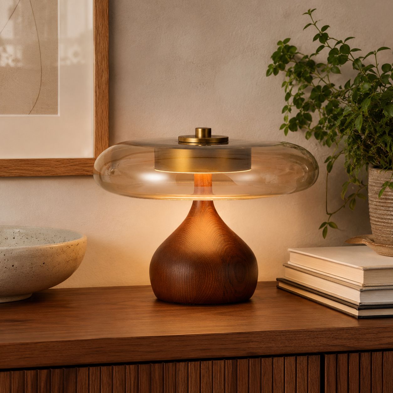 Ash Wood Glass Table Lamp Lightsin UK ADia30×H20cm In Stock 