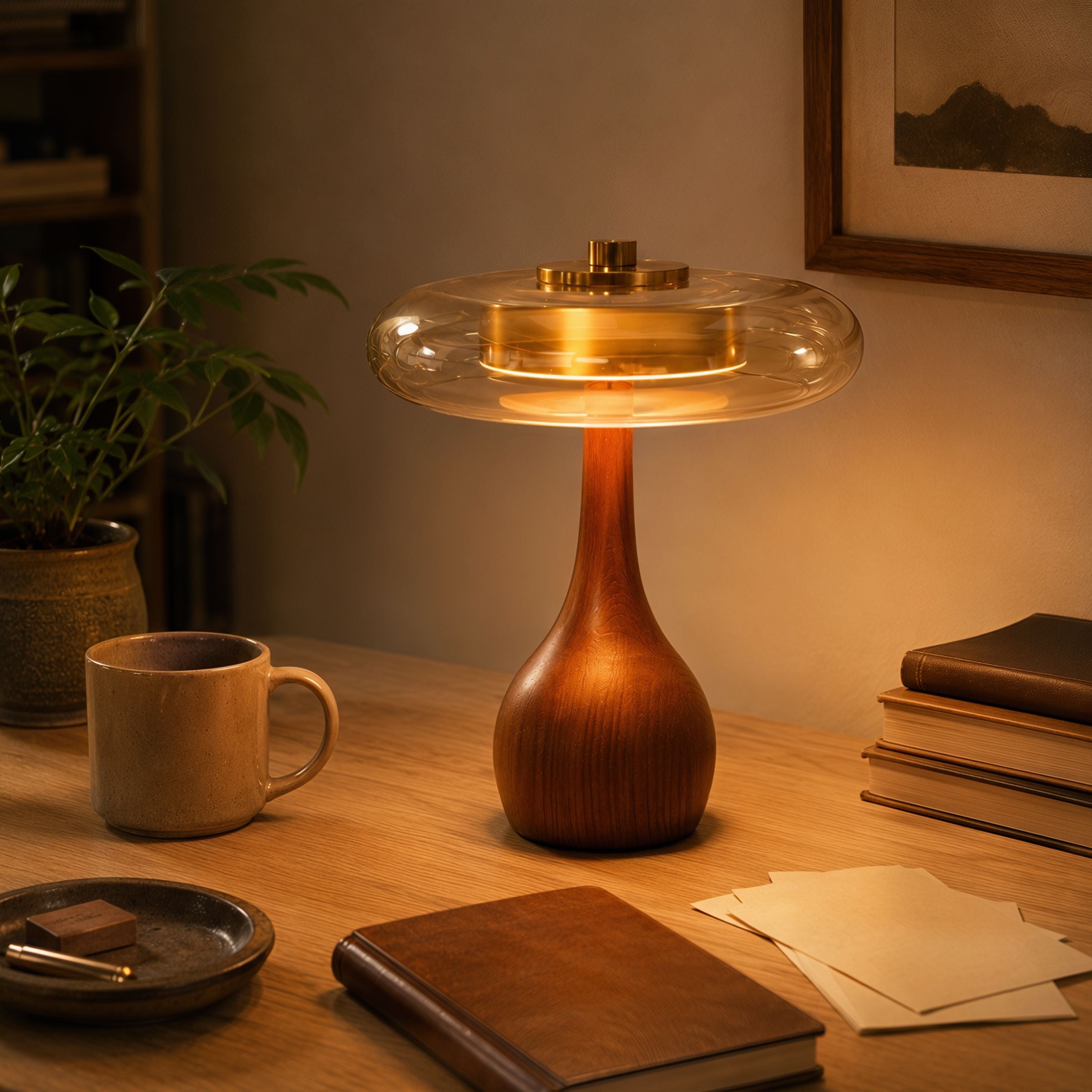 Ash Wood Glass Table Lamp Lightsin UK Dia22cm × H25cm Pre-Order 