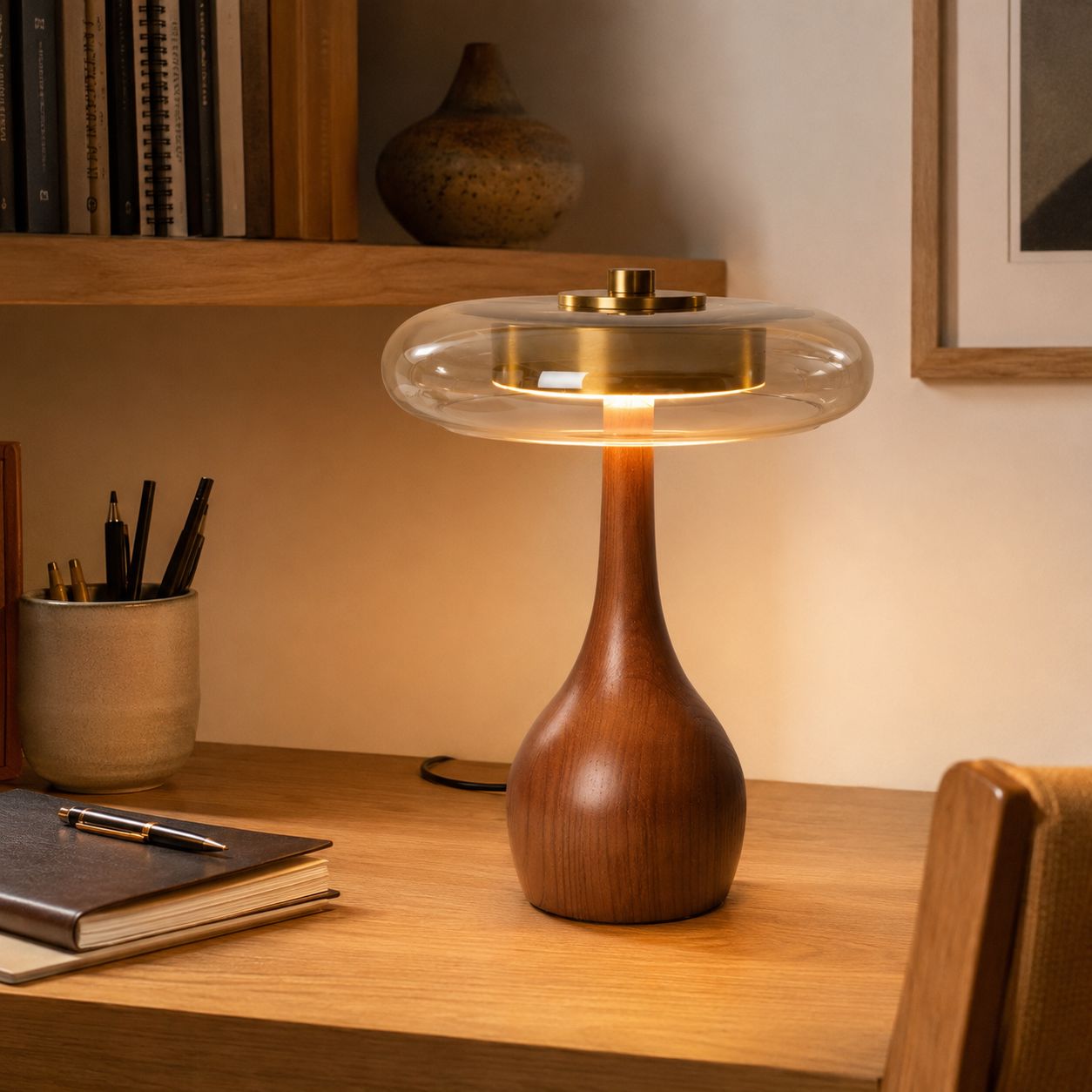 Ash Wood Glass Table Lamp Lightsin UK BDia22×H25cm In Stock 