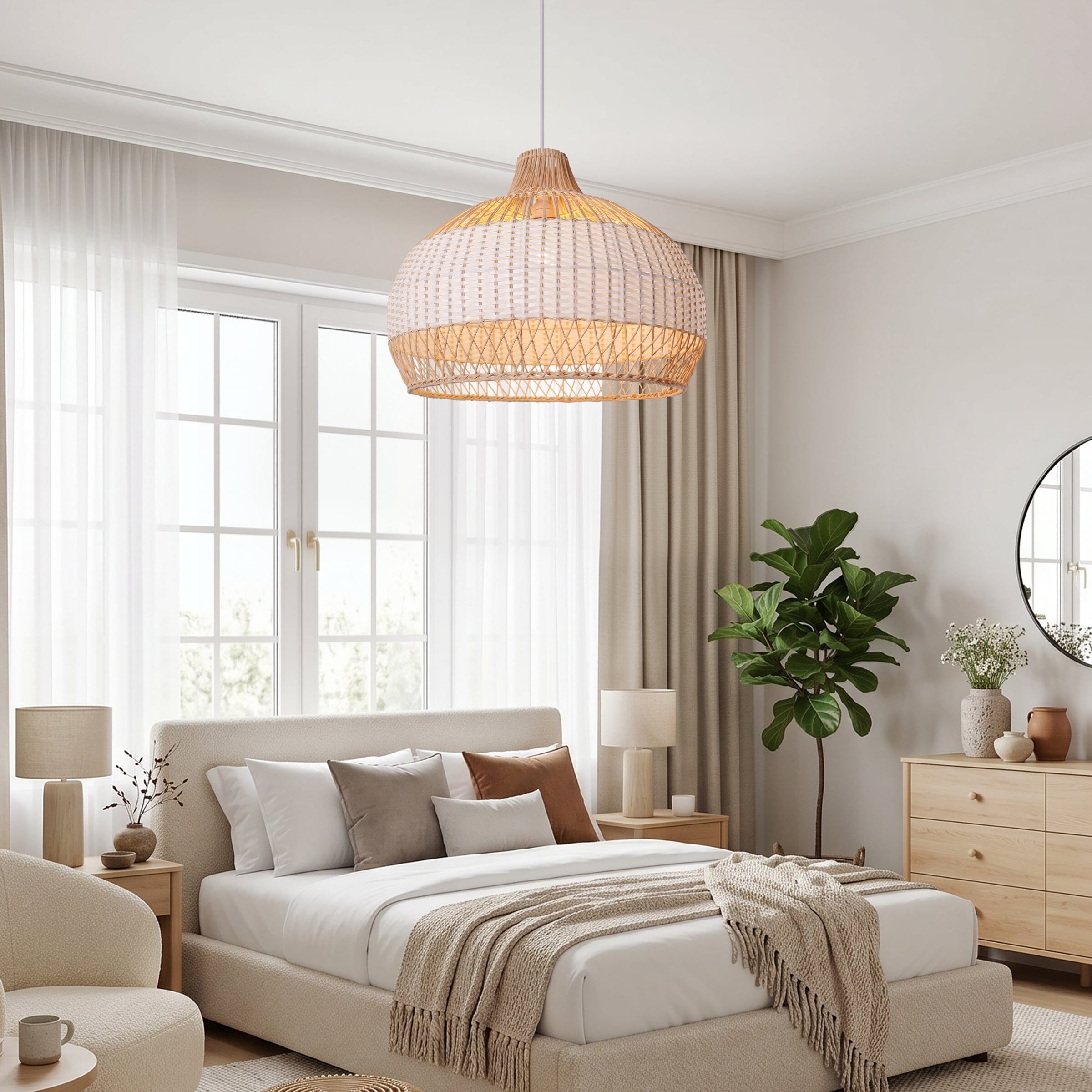 Dewlight-Handwoven Half White Rattan Pendant Light | Kitchen Island Pendant Lamp Lightsin UK 