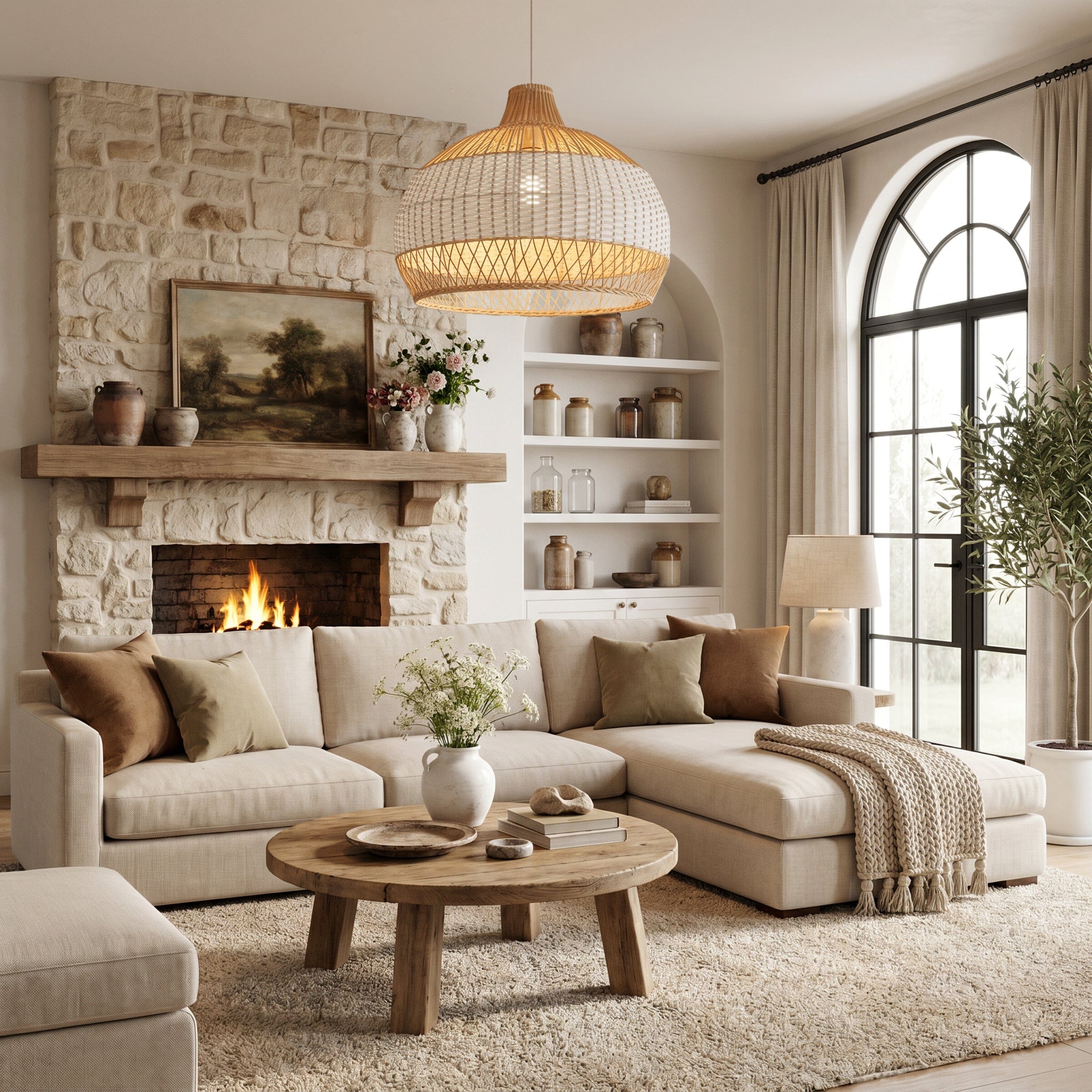 Dewlight-Handwoven Half White Rattan Pendant Light | Kitchen Island Pendant Lamp Lightsin UK Lower Open Weave Pre-Order 
