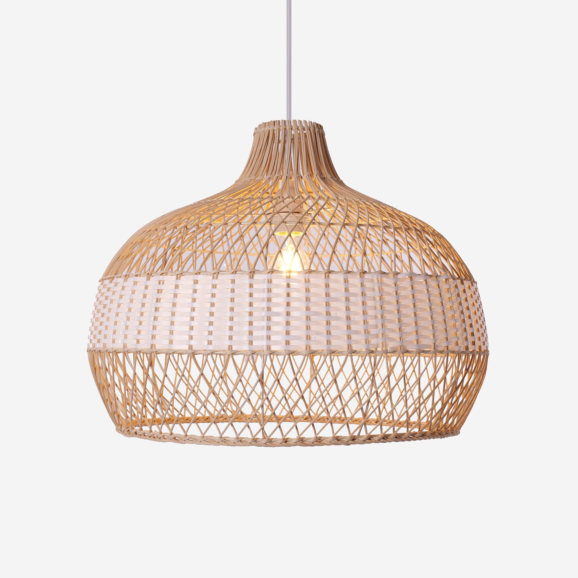 Dewlight-Handwoven Half White Rattan Pendant Light | Kitchen Island Pendant Lamp Lightsin UK 
