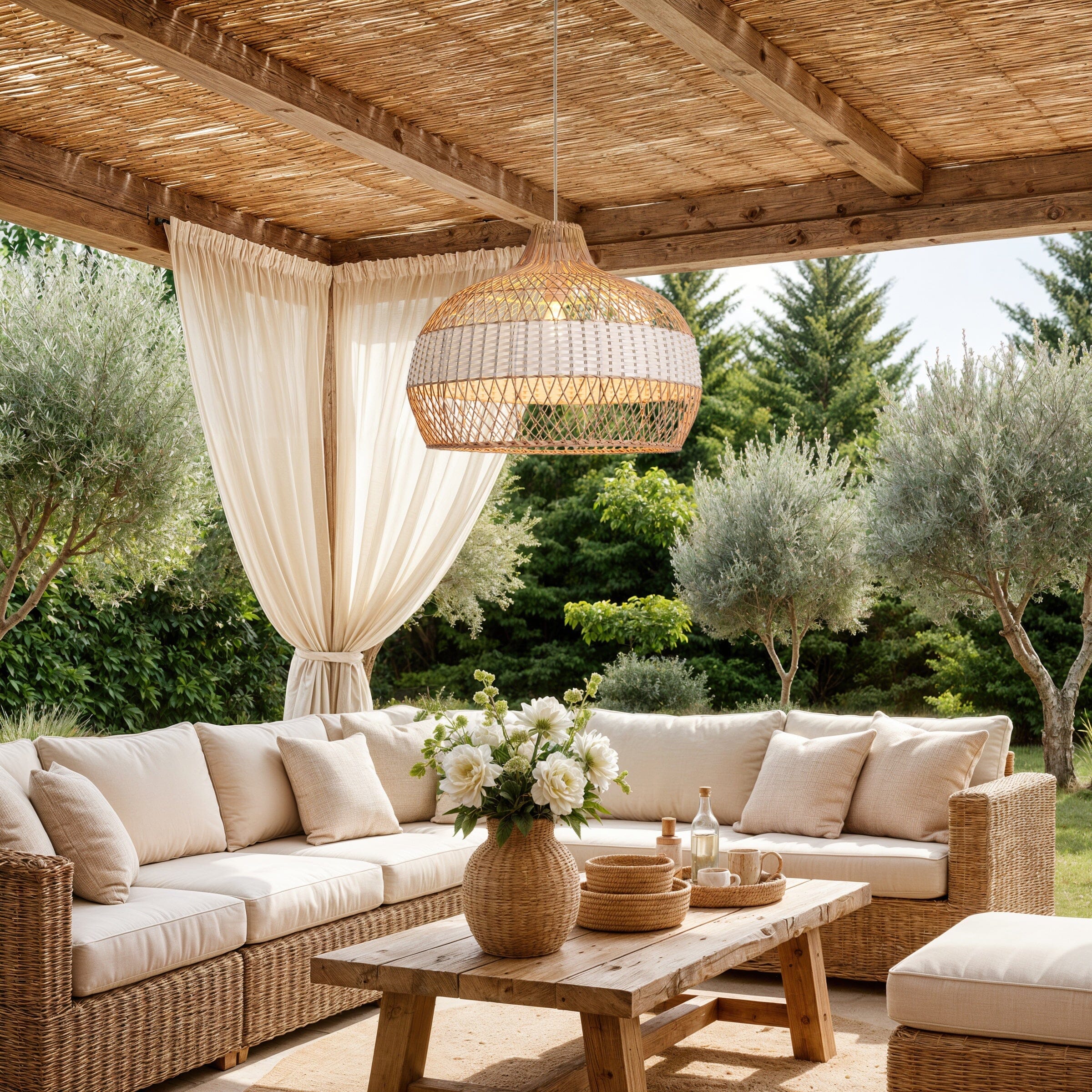 Dewlight-Handwoven Half White Rattan Pendant Light | Kitchen Island Pendant Lamp Lightsin UK 
