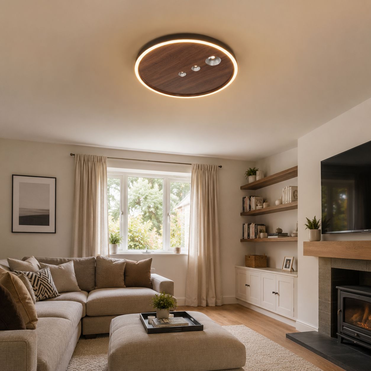 Modern 40cm Dimmable LED Ceiling Light Lightsin UK Walnut Pre-Order 