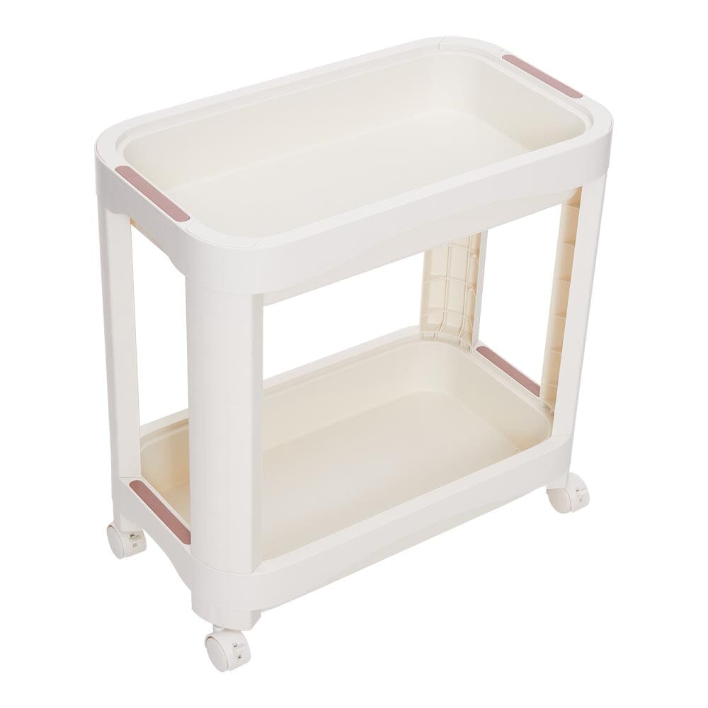 Cream White 2-Tier Rolling Storage Cart (52×30×52cm) Lightsin UK 
