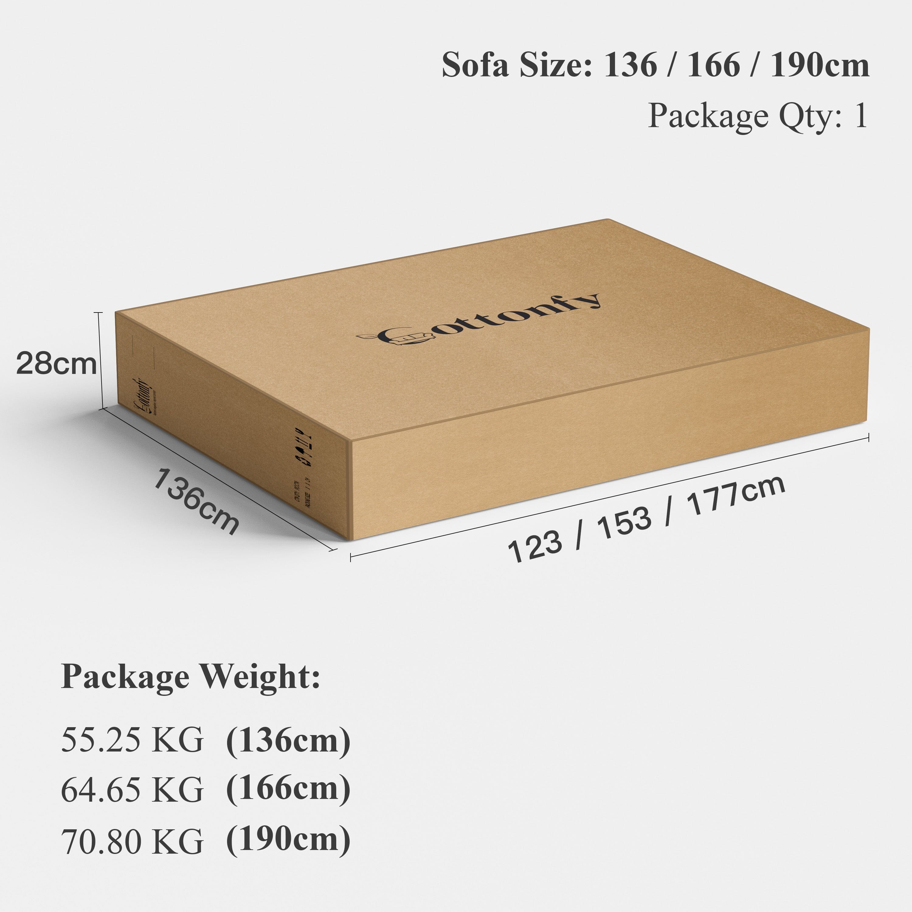 Cottonfy Foldable Matte Fabric Solid Wood 3 Mode Sofa Bed Living and home Packaging Dimensions