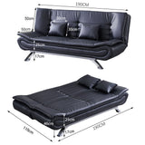 190cm Wide Sofa Bed Black Shell 3 Seater Recliner PU Faux Leather Sofa Beds Living and Home 