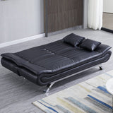 190cm Wide Sofa Bed Black Shell 3 Seater Recliner PU Faux Leather Sofa Beds Living and Home 