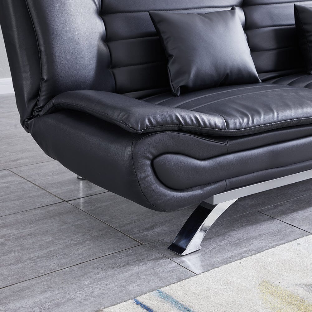 190cm Wide Sofa Bed Black 3 Seater Recliner PU Leather Living and Home