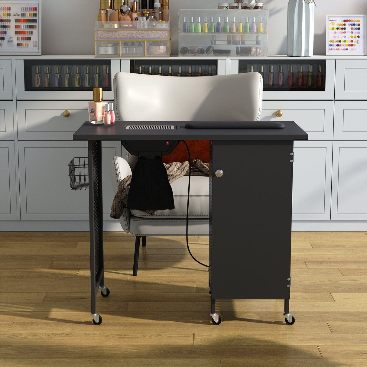 Complete Manicure Table Black 4 Trays & Lamp With Dust Collector Dressing Tables Living and Home 