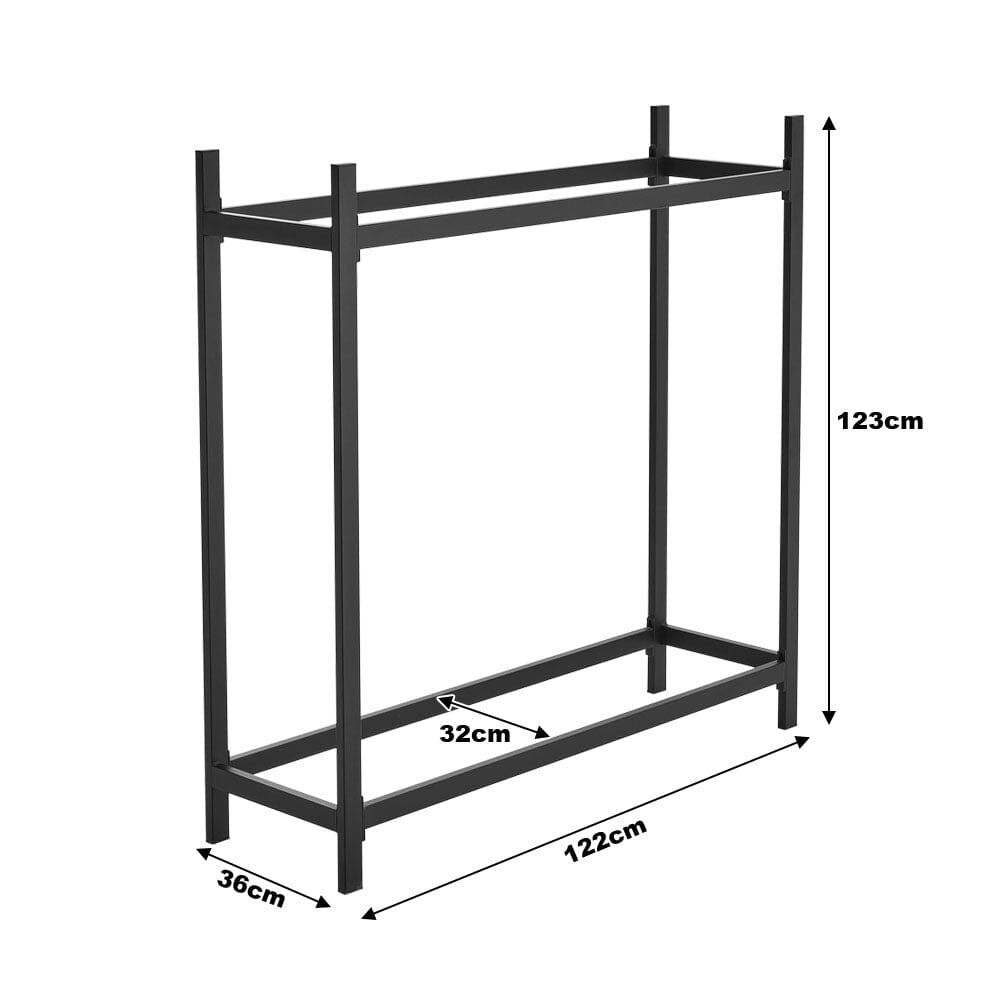 122cm W Iron Black Firewood Logs Holder Indoor Outdoor Log Racks Living and Home 