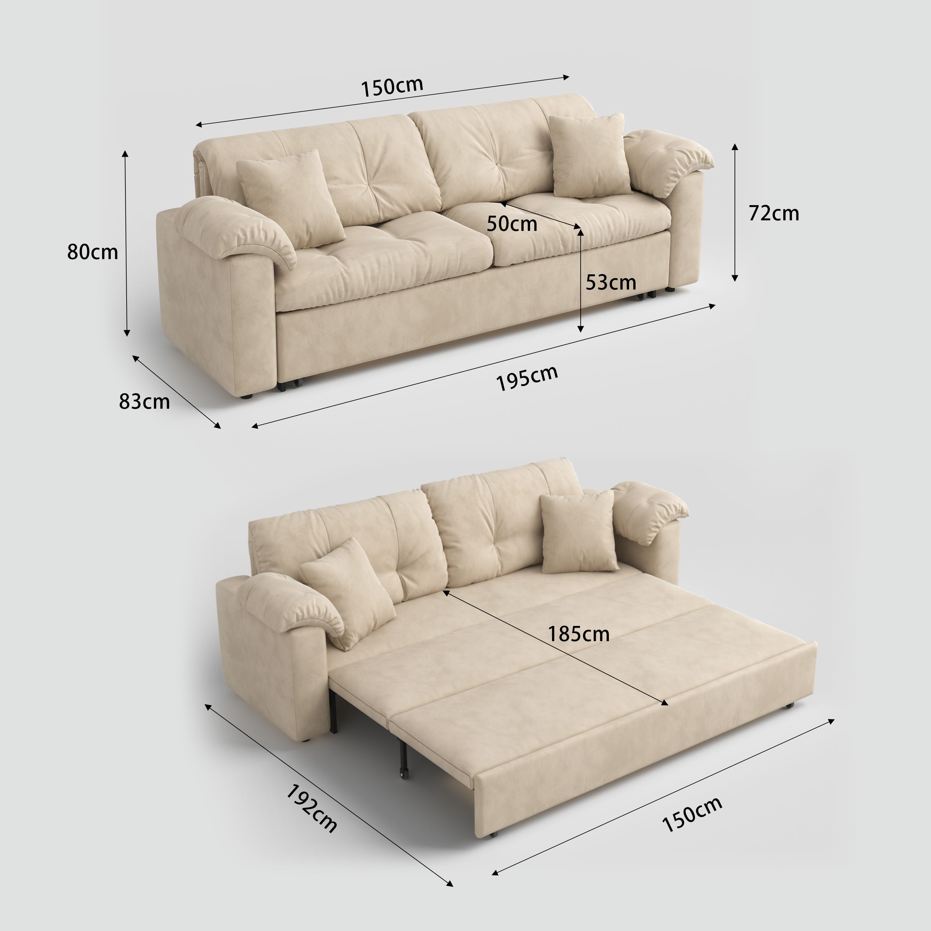 Multifunctional Sleeper Pull Out 2 Seater Sofa Bed with Storage Space Cottonfy UK 