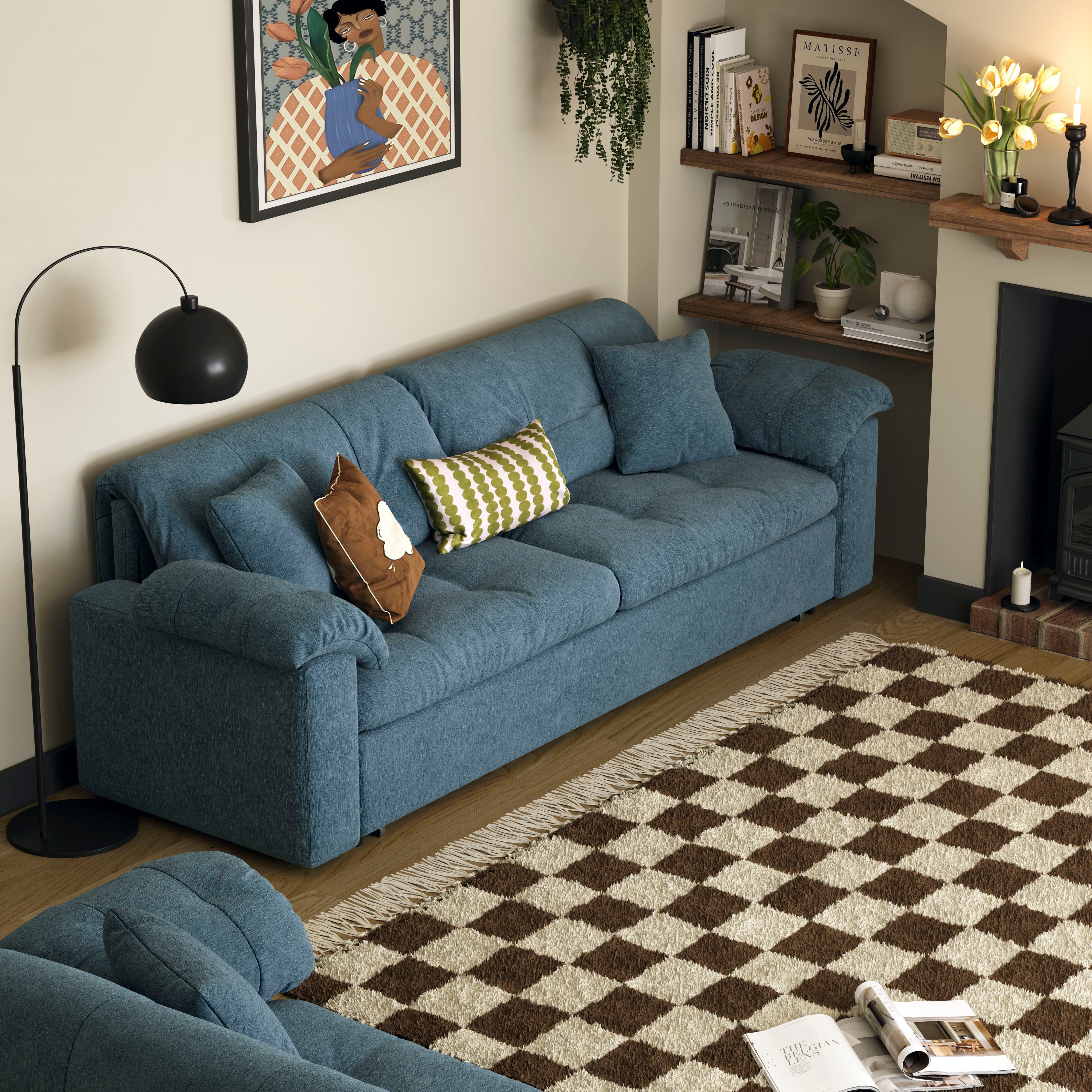 Multifunctional Sleeper Pull Out 2 Seater Sofa Bed with Storage Space Cottonfy UK 