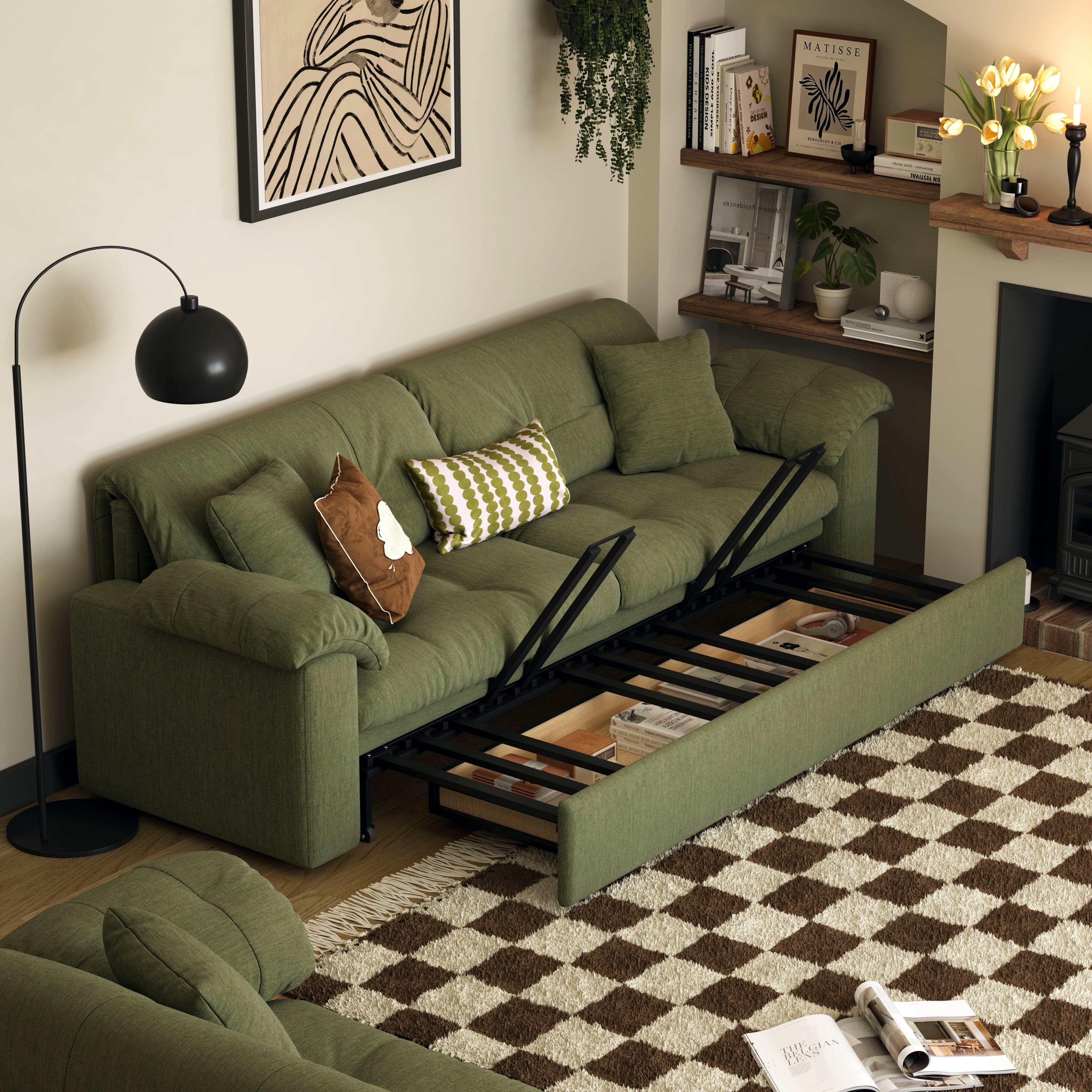Multifunctional Sleeper Pull Out 2 Seater Sofa Bed with Storage Space Cottonfy UK 