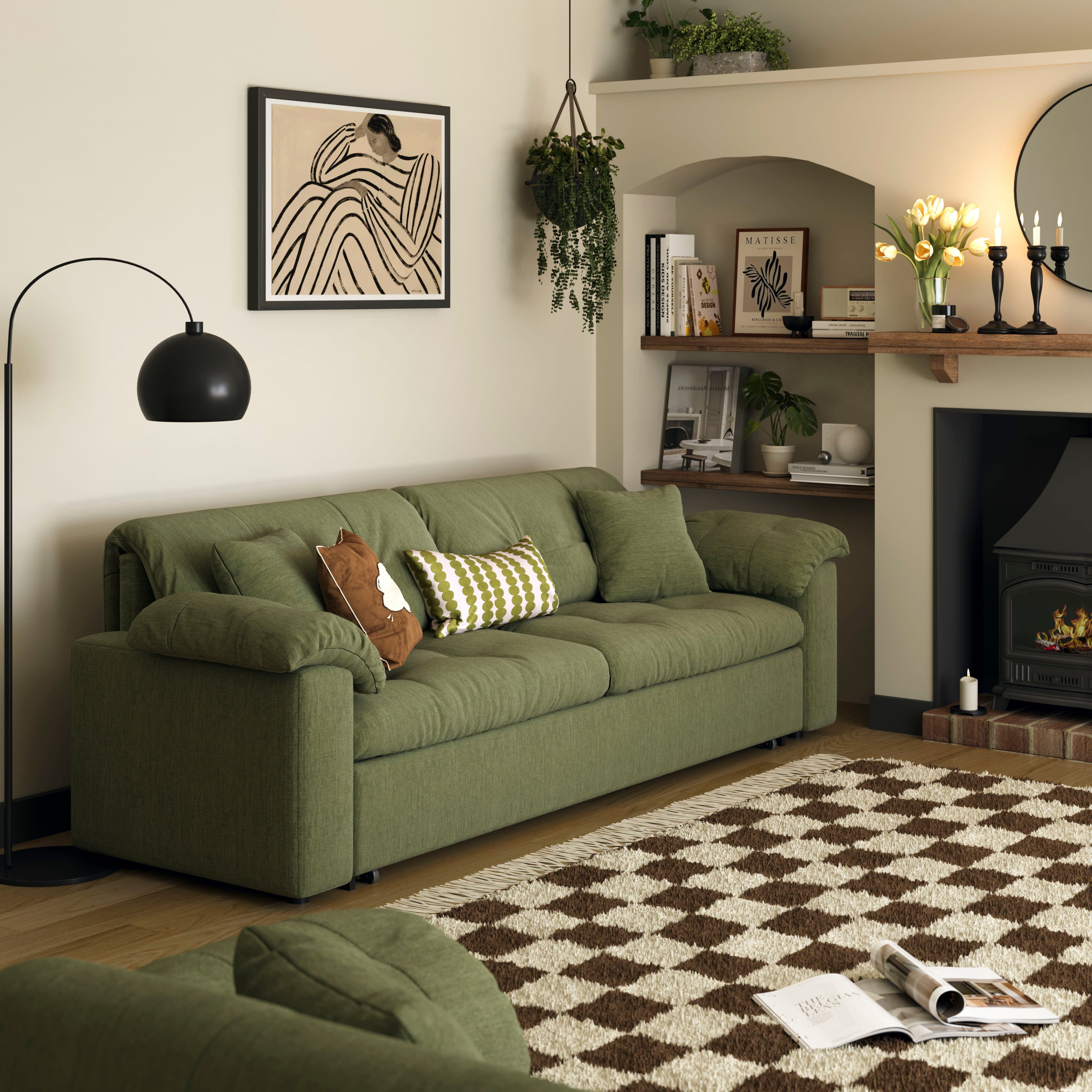 Multifunctional Sleeper Pull Out 2 Seater Sofa Bed with Storage Space Cottonfy UK 