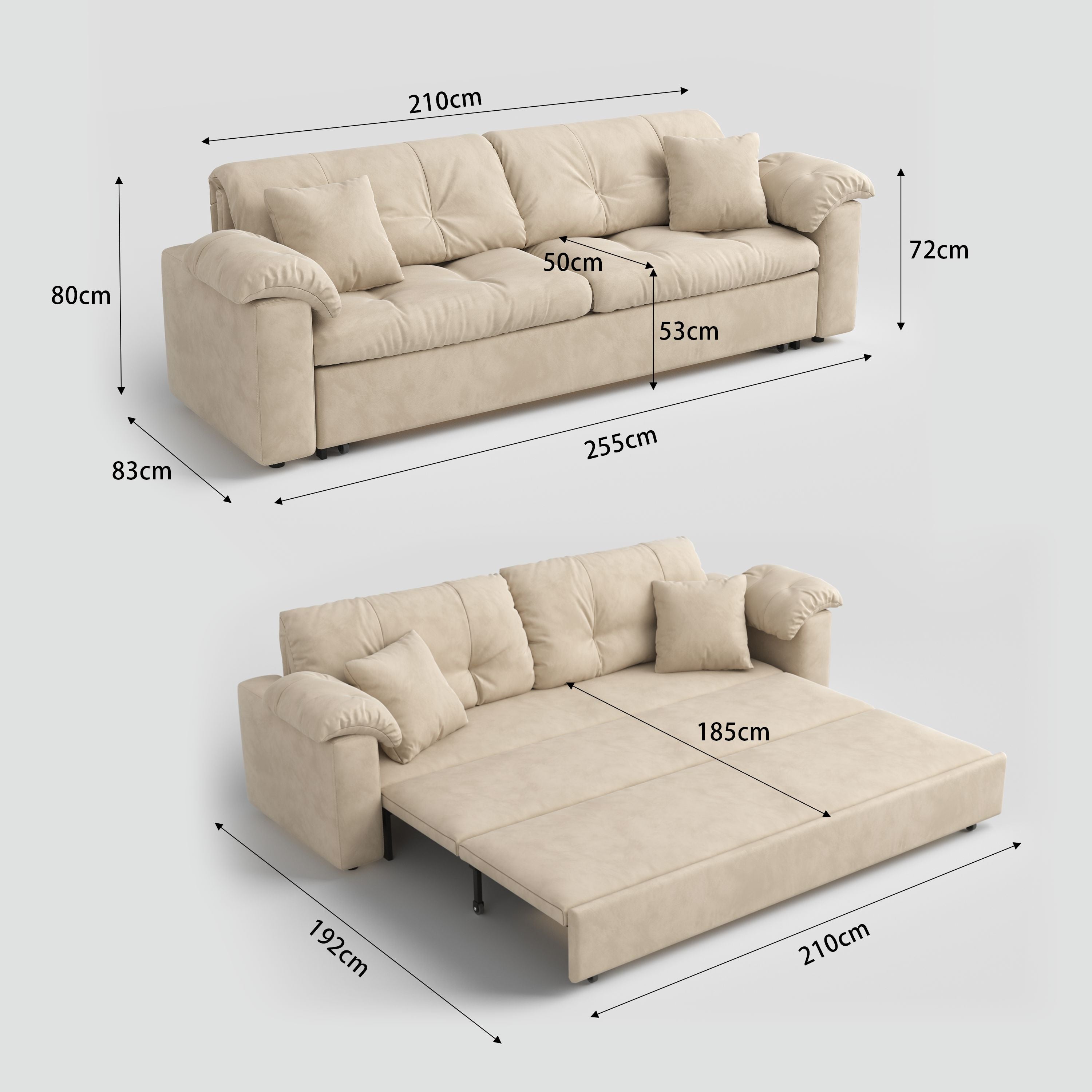 Multifunctional Sleeper Pull Out 2 Seater Sofa Bed with Storage Space Cottonfy UK 
